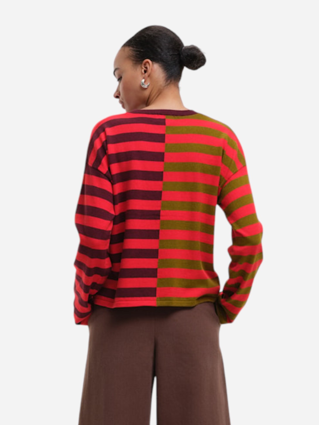 Burgundy Kira Knitwear Womens Striped Pullover Sweater Our Sister Clothing