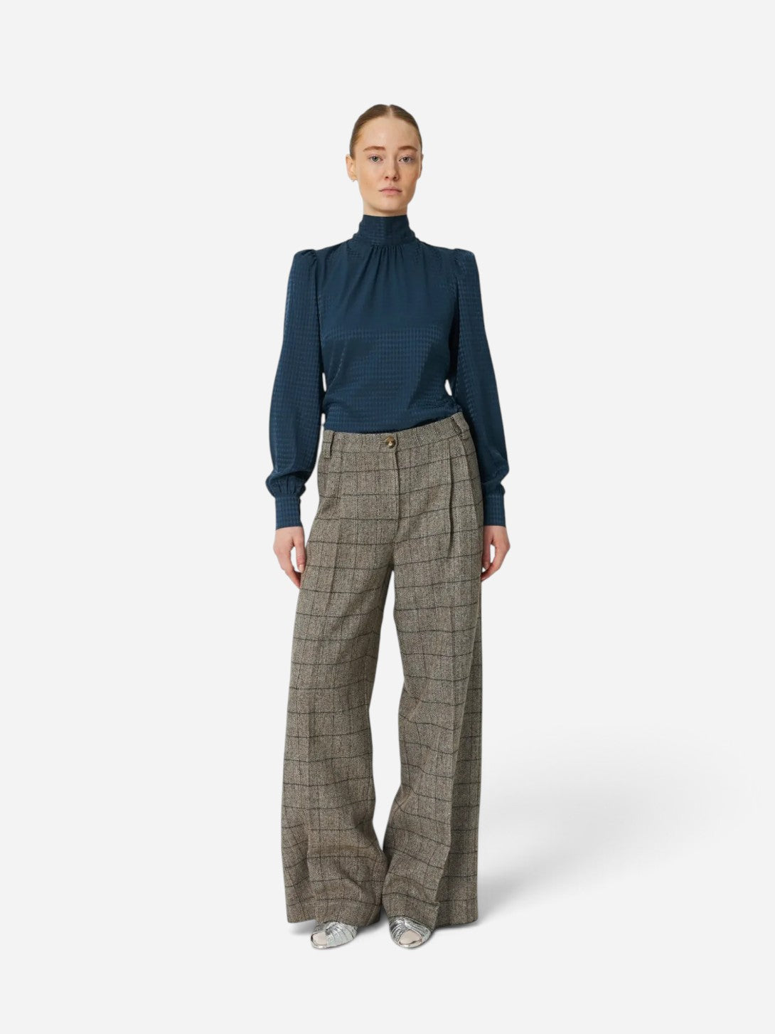 Warm Grey Melange Oversized Low Waist Suiting Pants Womens Checkered Pants Stella Nova