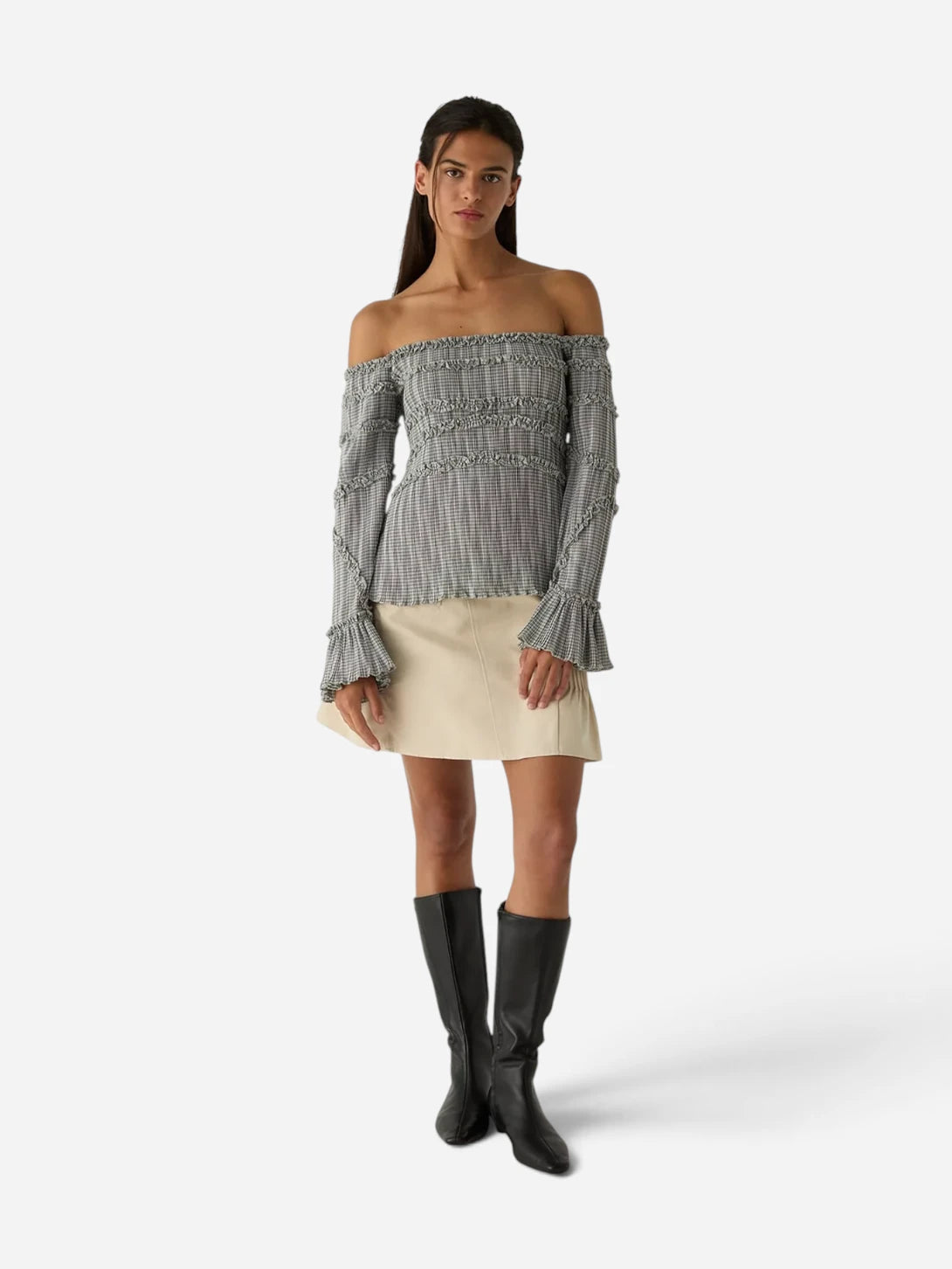 Grey Petra Squared Textured Blouse Womens Blouse Laagam