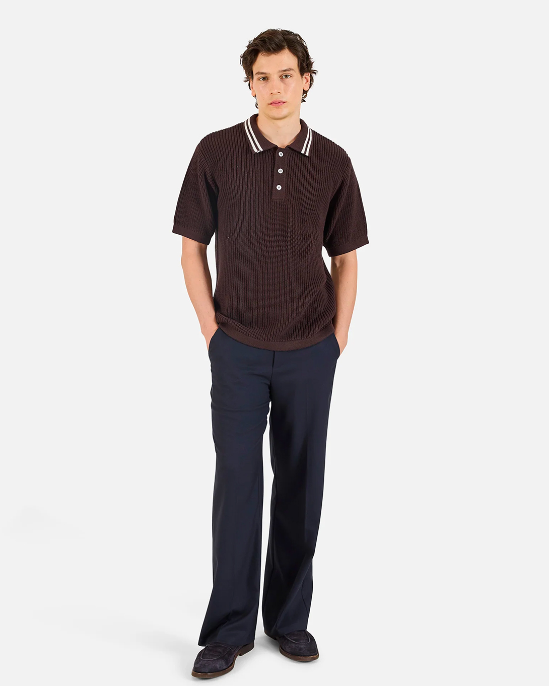 Demitasse English Rib Short Sleeve Polo Mens Short Sleeve Knit Brown Polo