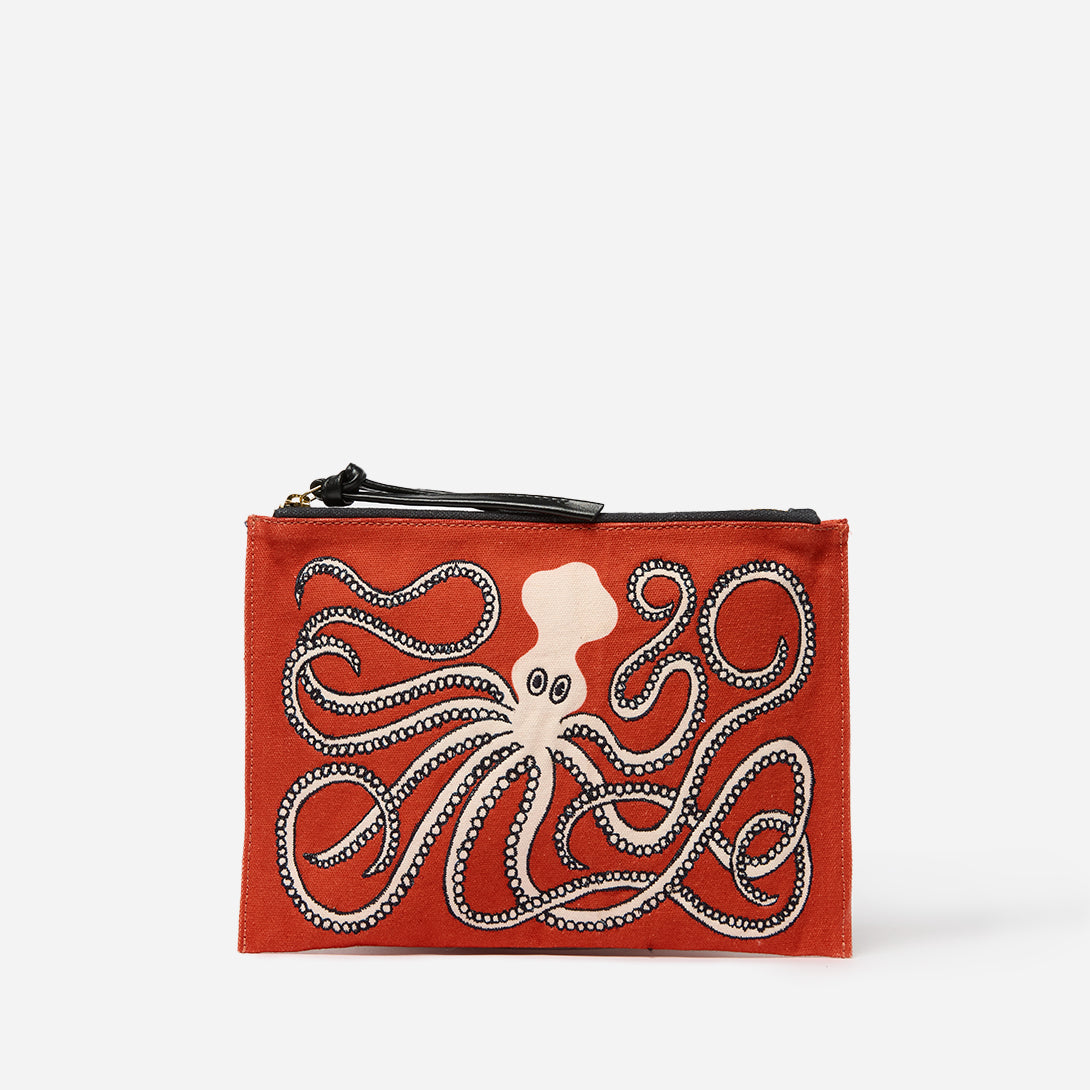 Octopus Orange Embroidered Pouch Embroidered Logo Inoui Editions