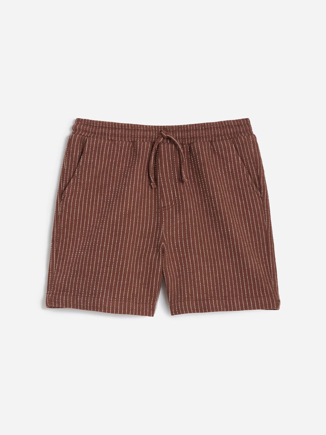 Brown Sorrento Shorts Mens Striped Brown Drawstring Shorts Percival Clothing