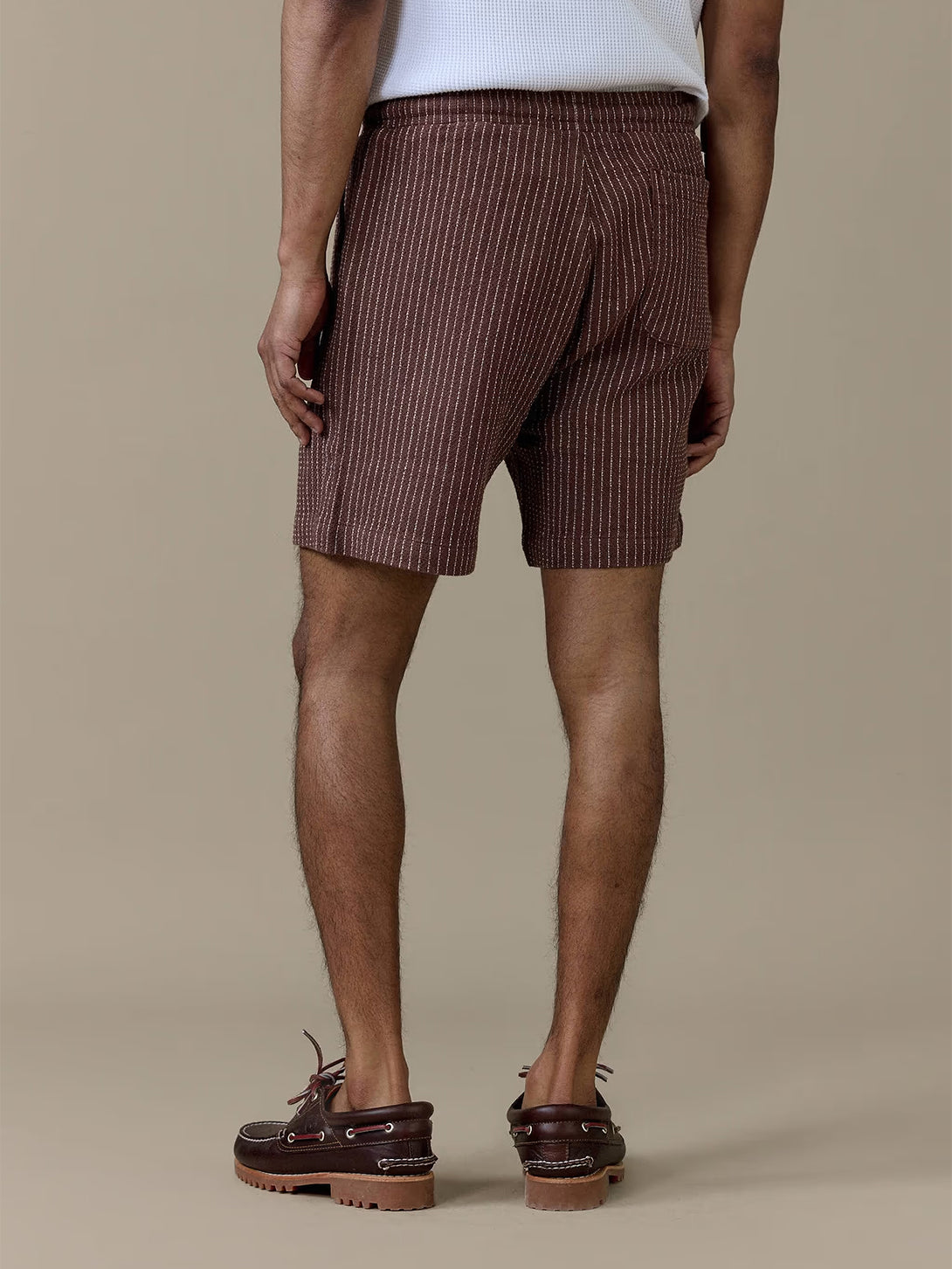 Brown Sorrento Shorts Mens Striped Brown Drawstring Shorts Percival Clothing