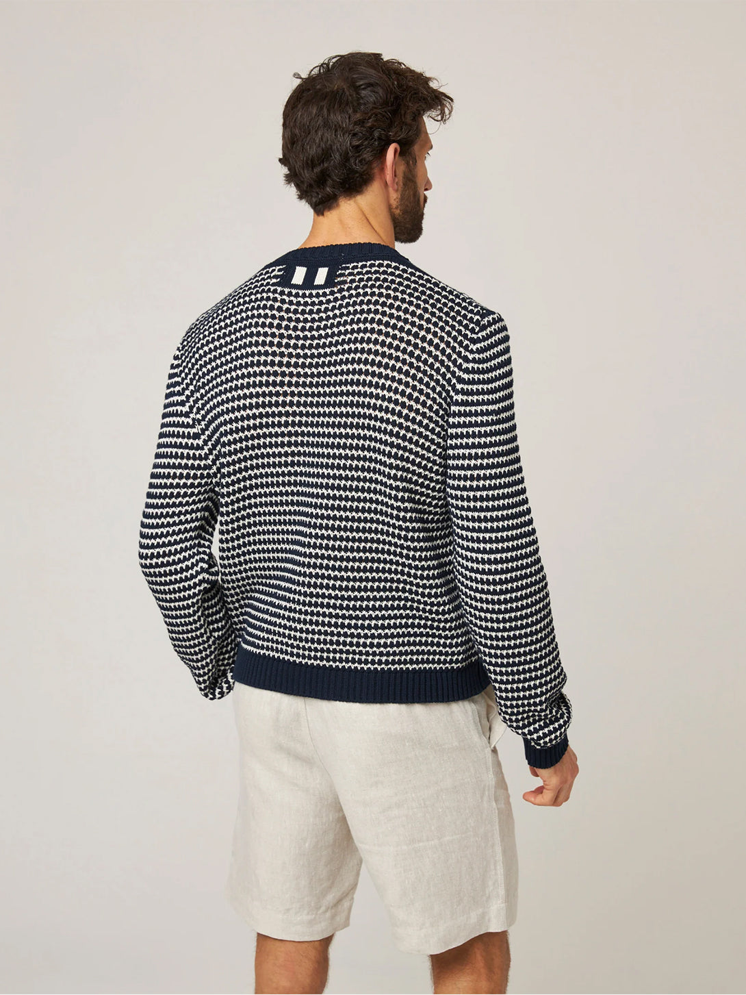Navy Island Crochet Jumper Mens Knitted Pattern Stripe Pullover Peregrine Clothing