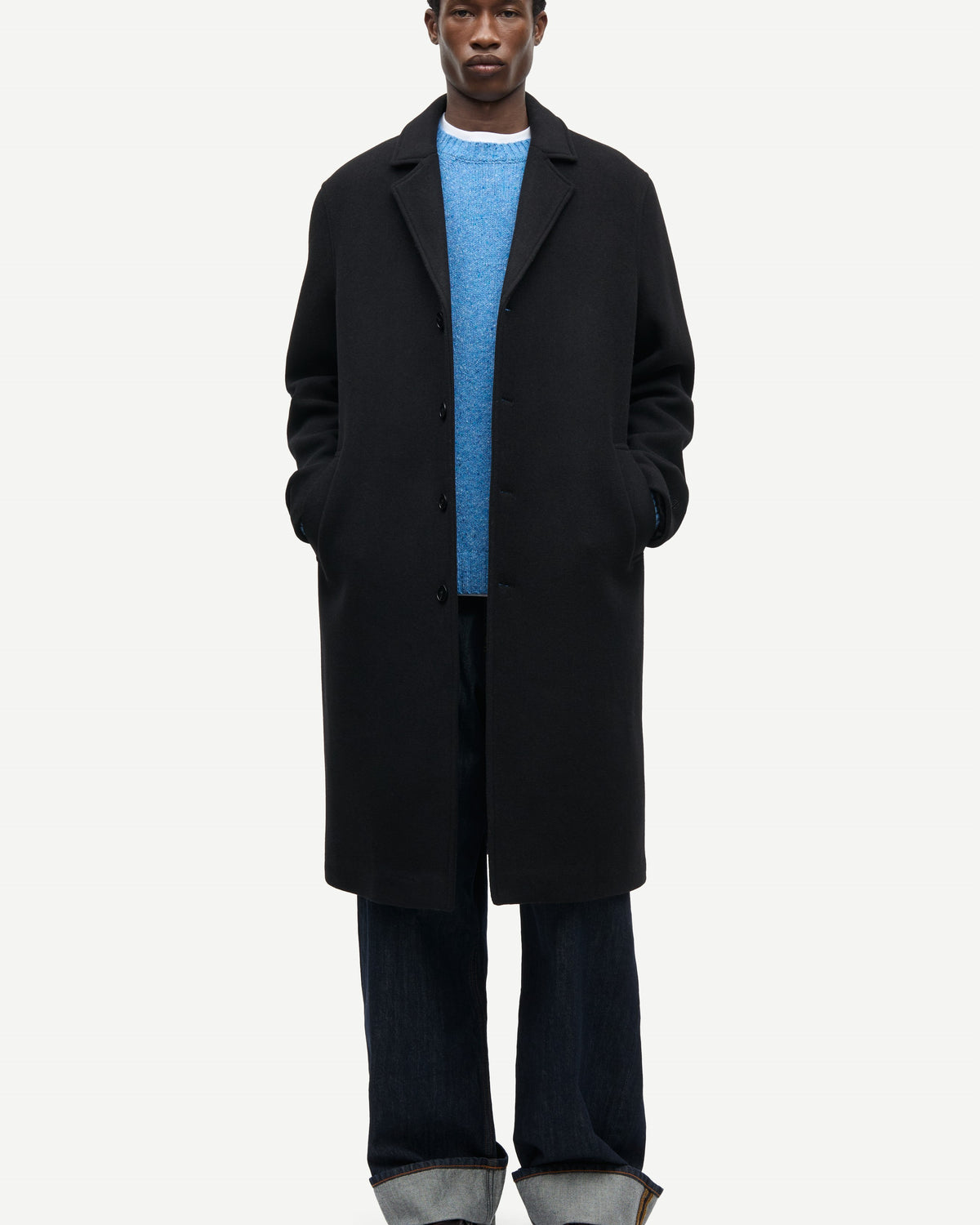 Black Safalco Coat Mens Heavyweight Winter Overcoat Samsoe Samsoe