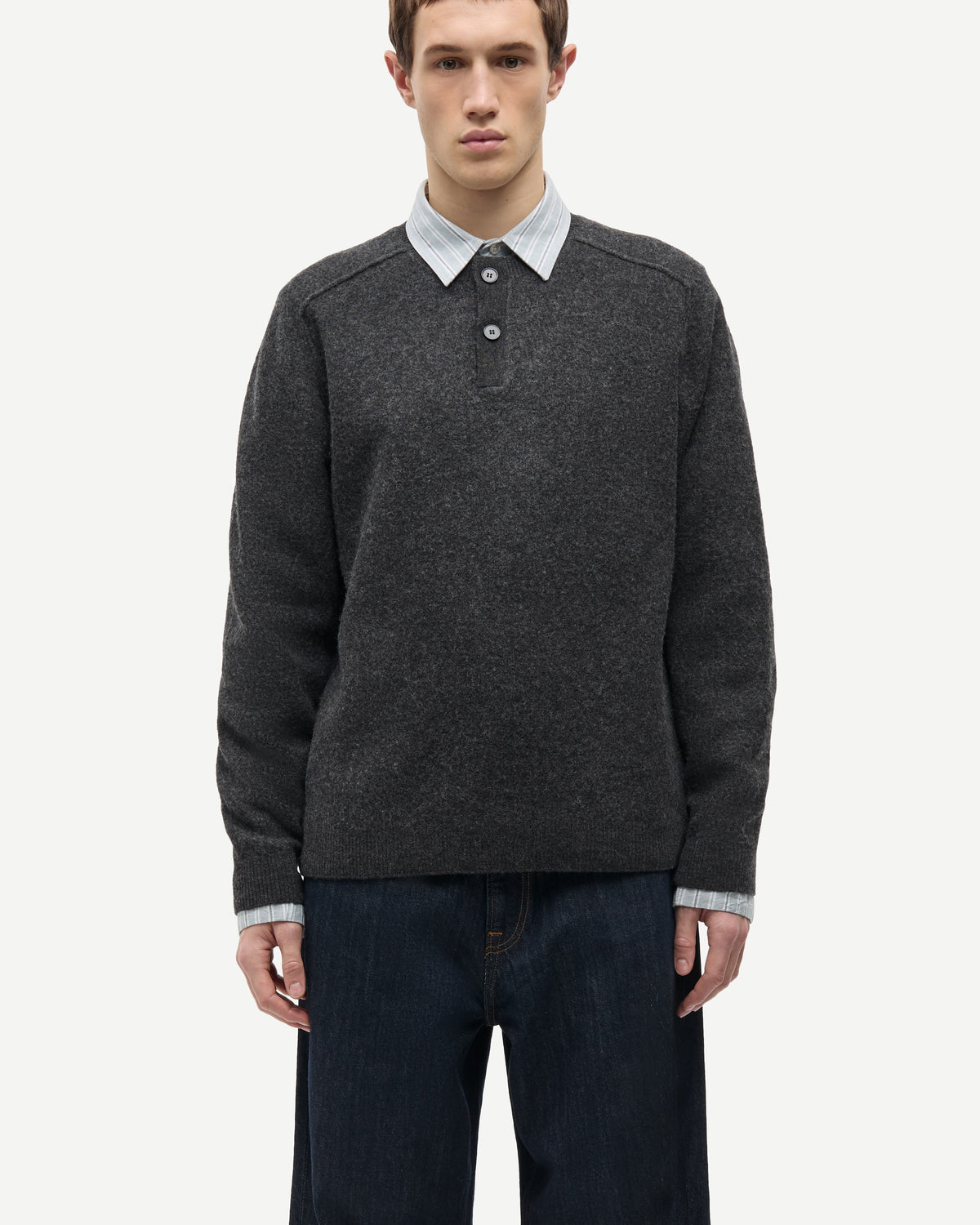 Dar Grey Mel Sarick Sweater Mens Henley Sweater Pullover Samsoe Samsoe