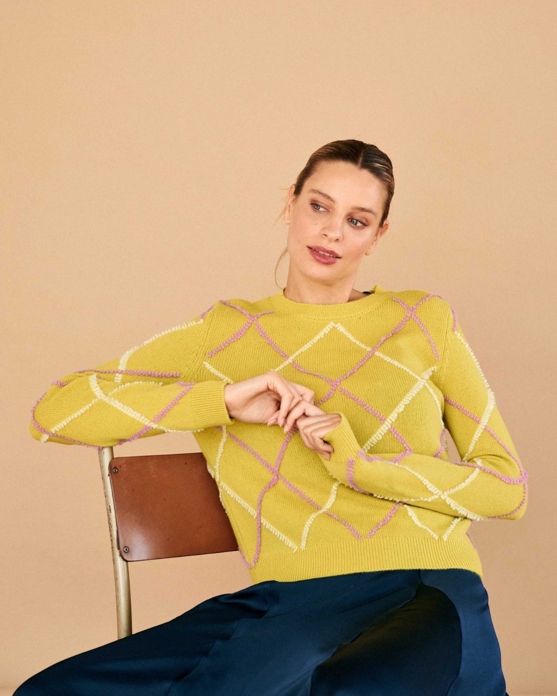 Green Oasis Argyle Outline Crew Womens Sweater Pullover Jumper1234