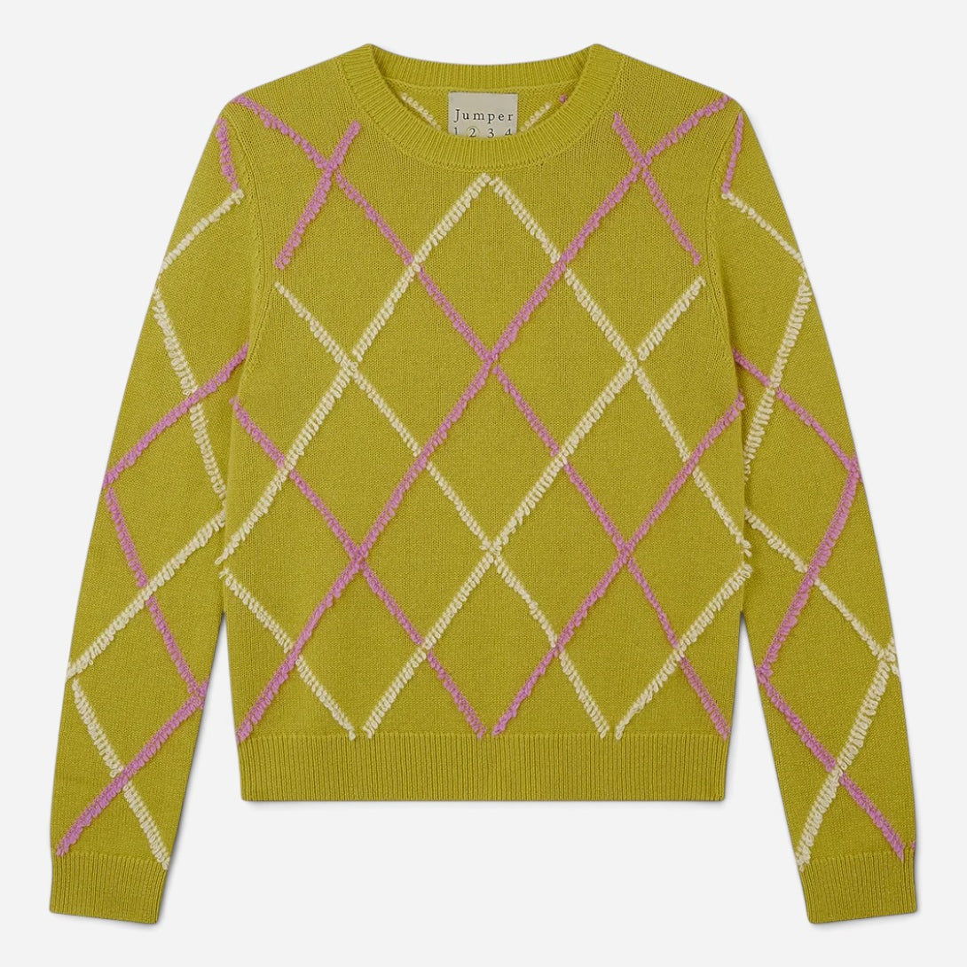 Green Oasis Argyle Outline Crew Womens Sweater Pullover Jumper1234