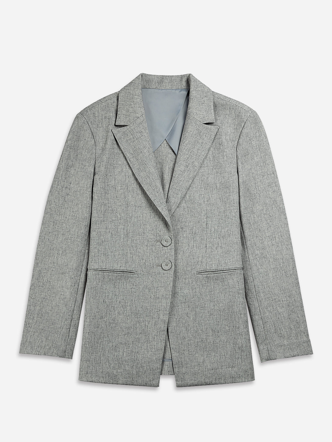 Heather Dk Shadow Classic Blazer Double Pocket Two Button Blazer