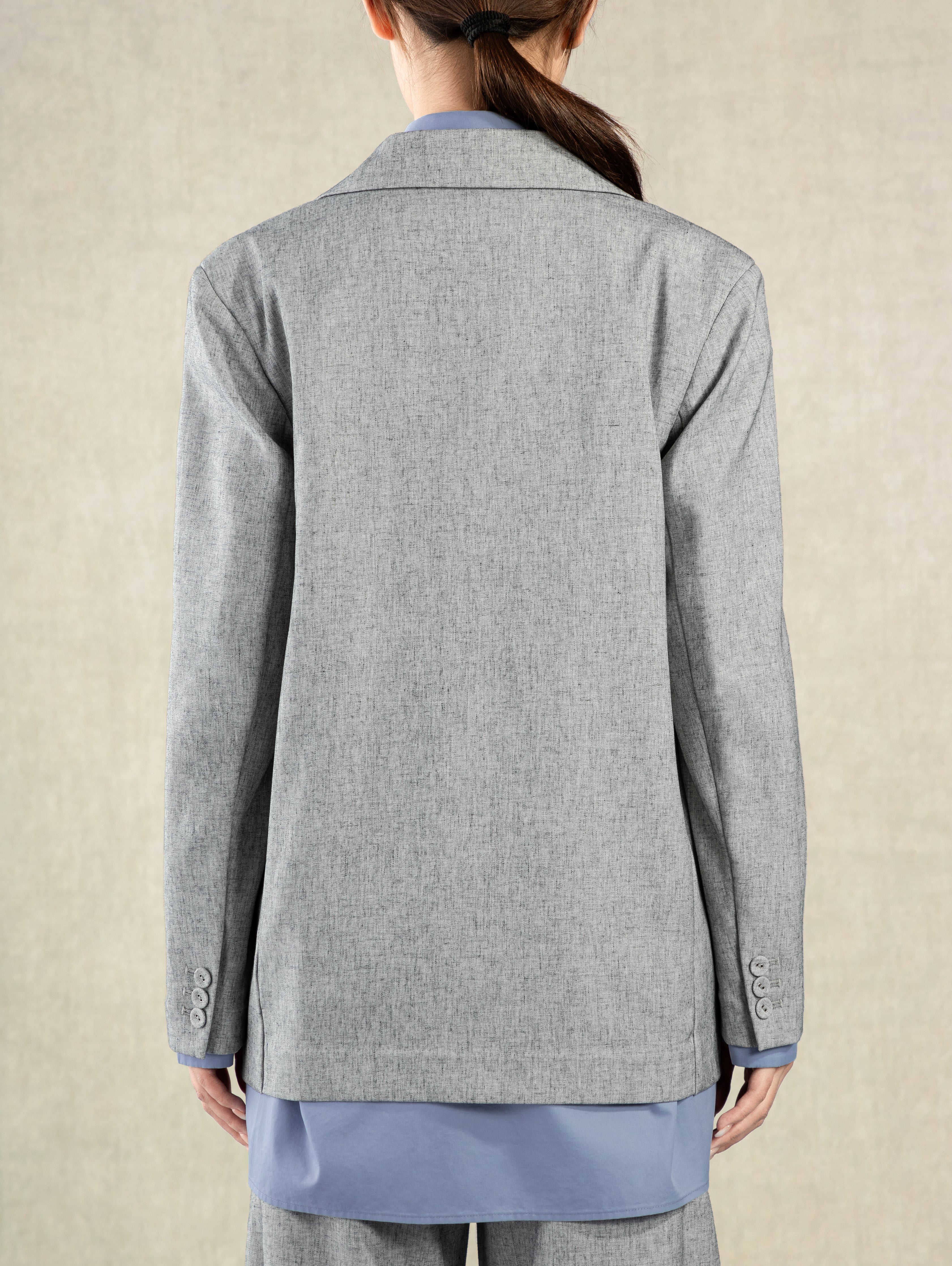 Heather Dk Shadow Classic Blazer Double Pocket Two Button Blazer