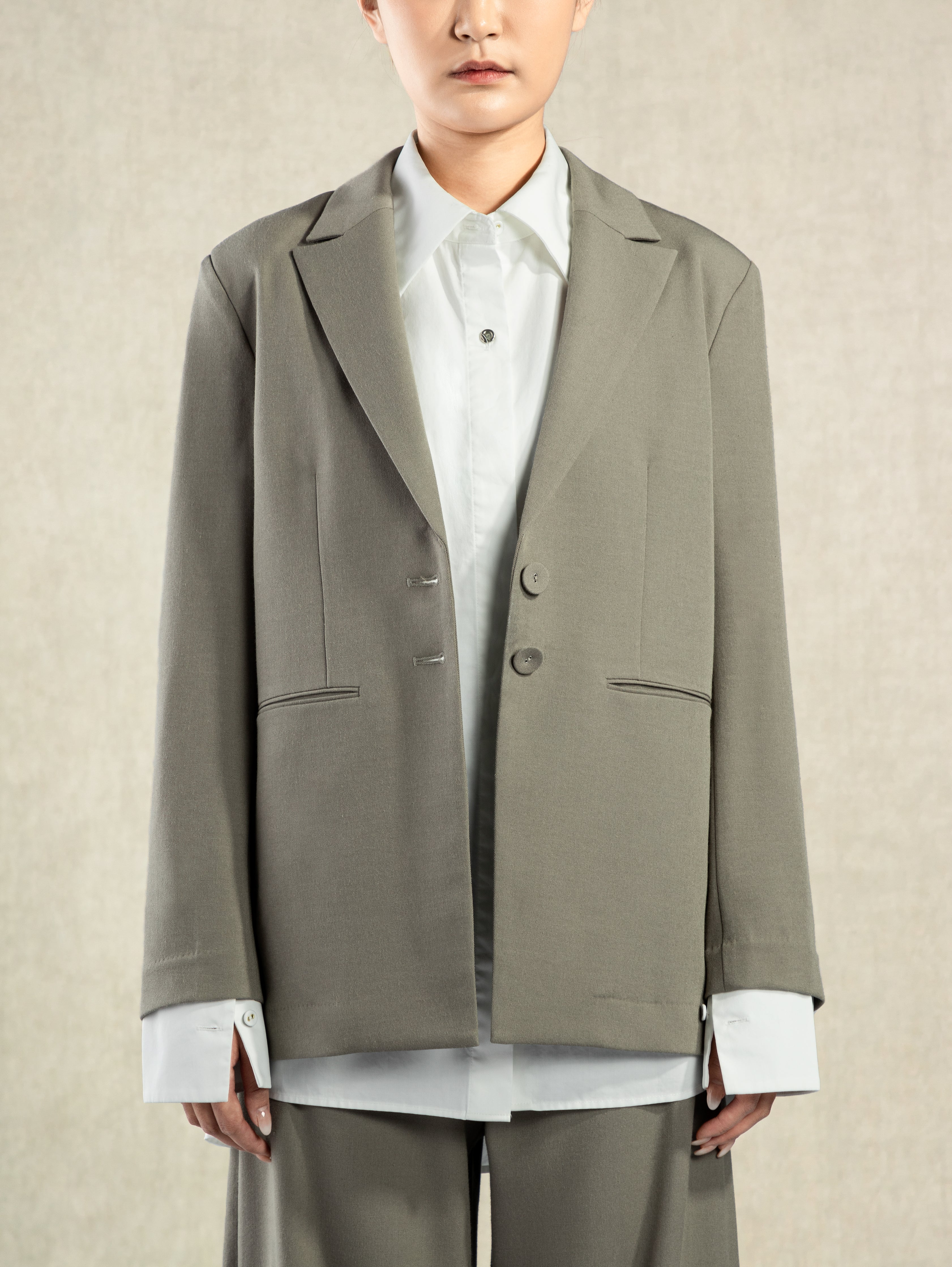 Khaki Classic Blazer Double Pocket Two Button Blazer