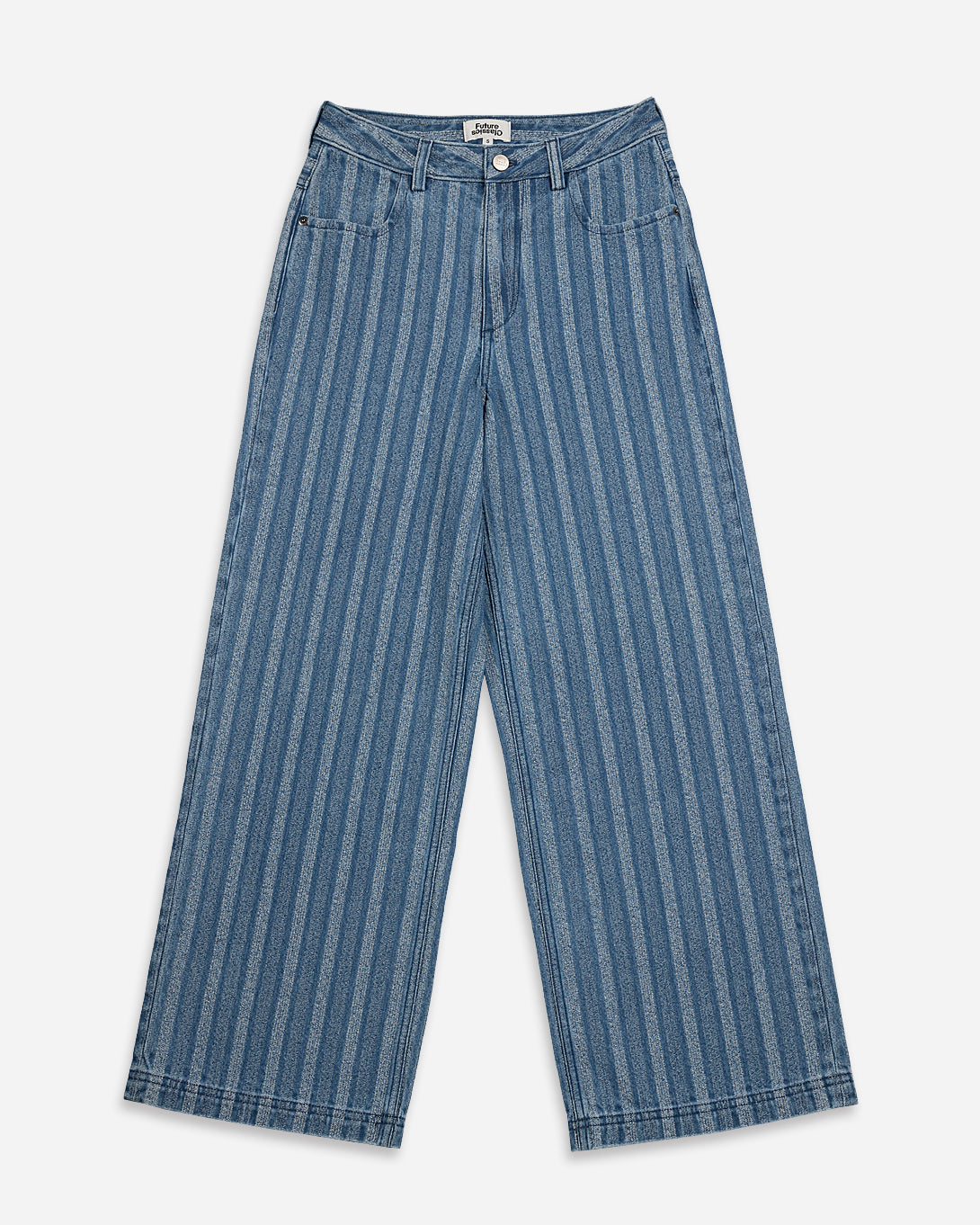 Mid Indigo Stripe Striped Wide Leg Jeans Success Womens Blue Tonal Denim