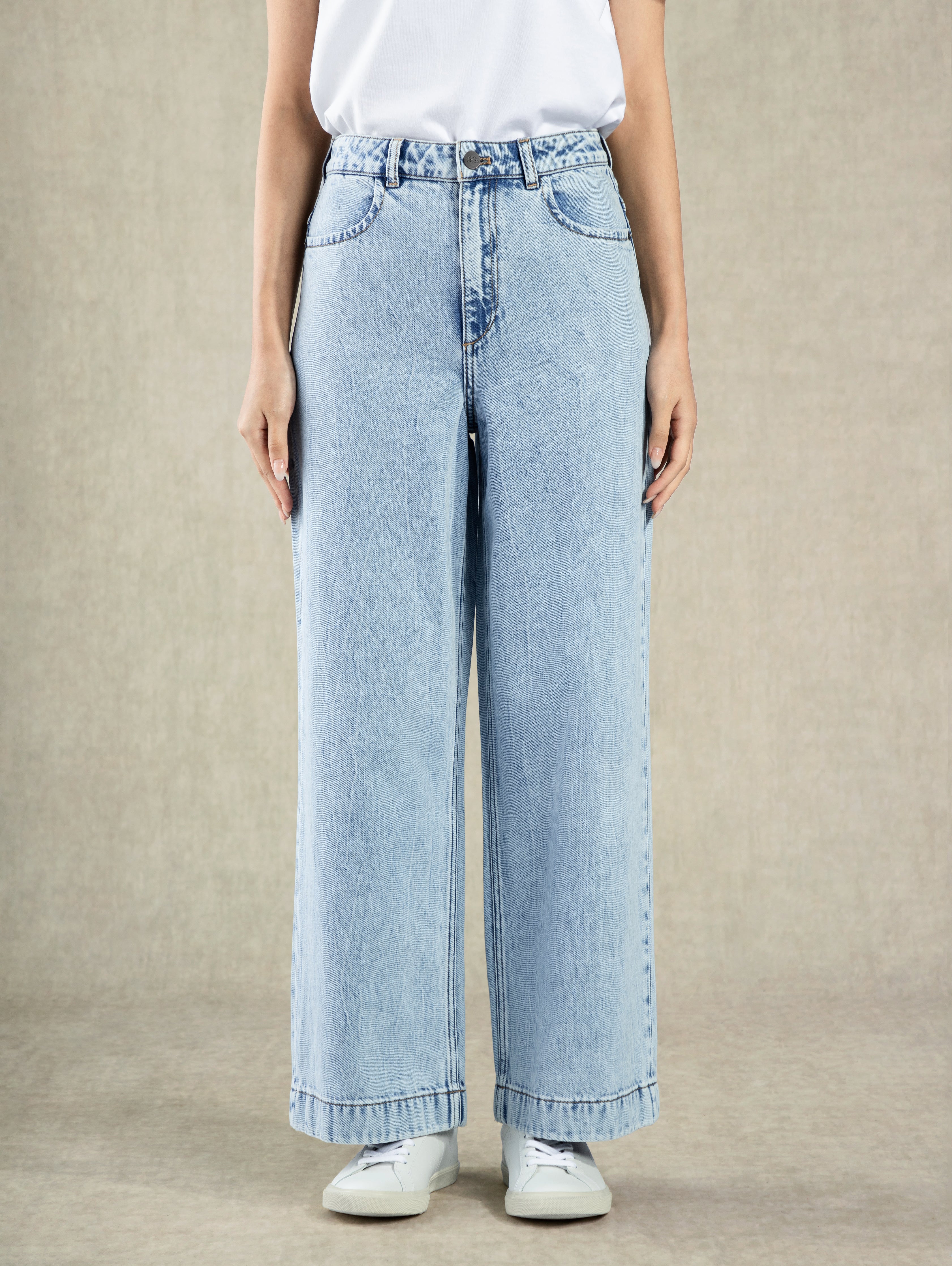 Bleach Indigo Bleached Straight Fit Jeans Wide Legged Jeans