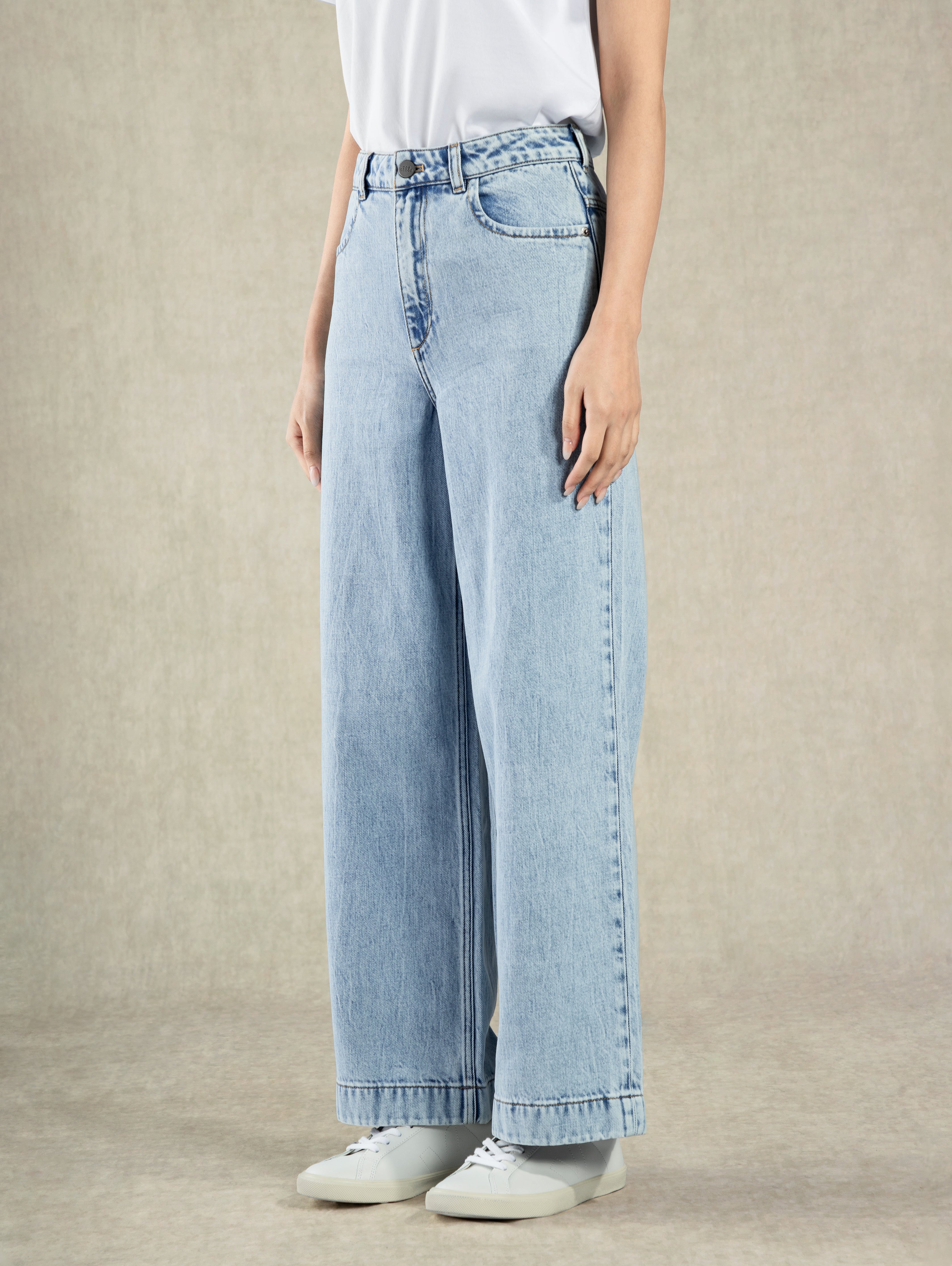 Bleach Indigo Bleached Straight Fit Jeans Wide Legged Jeans