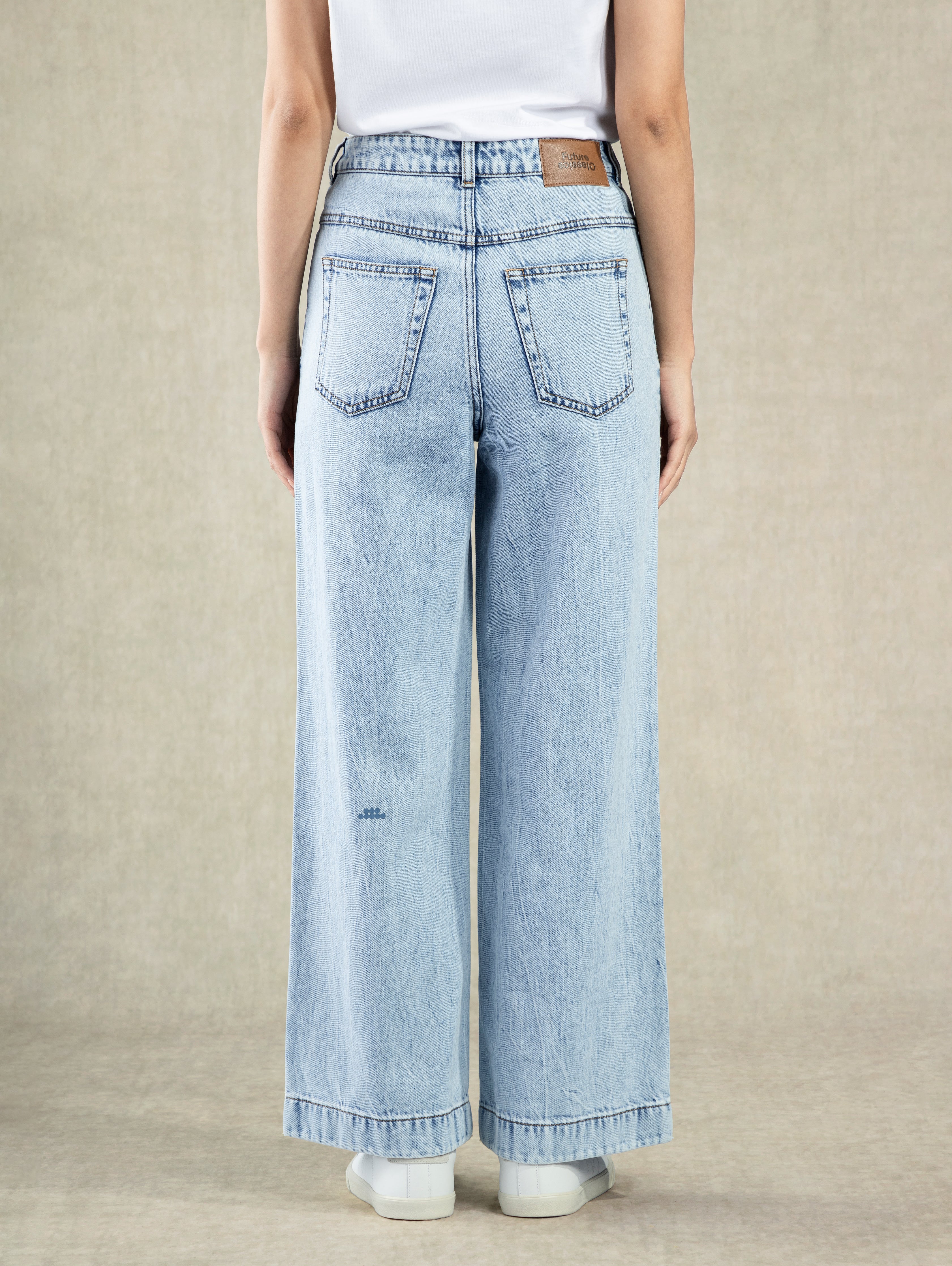 Bleach Indigo Bleached Straight Fit Jeans Wide Legged Jeans