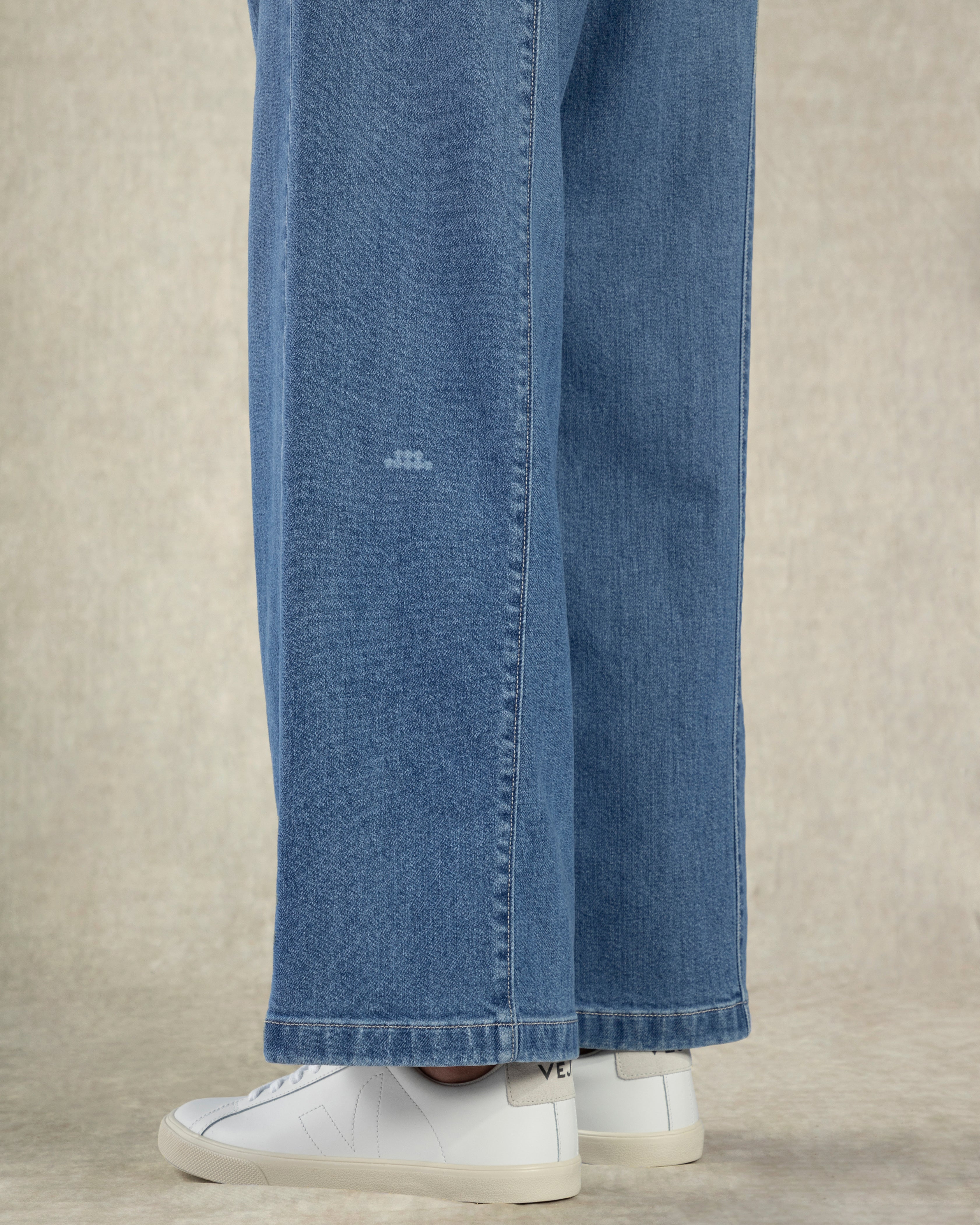 Mid Indigo Panel Jeans Womens Wide Leg Everyday Pant