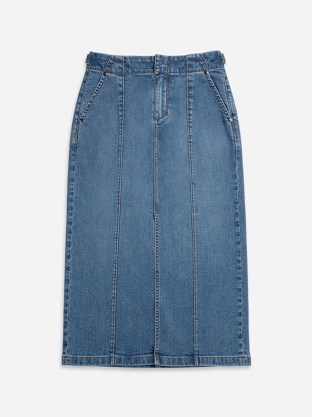 Mid Indigo Panel Denim Skirt Classic Denim Long Skirt