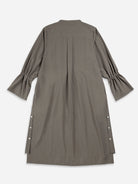 Flint Grey Gathered LS Dress Womens Textured Buttoned Dress