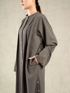 Flint Grey Gathered LS Dress Womens Textured Buttoned Dress