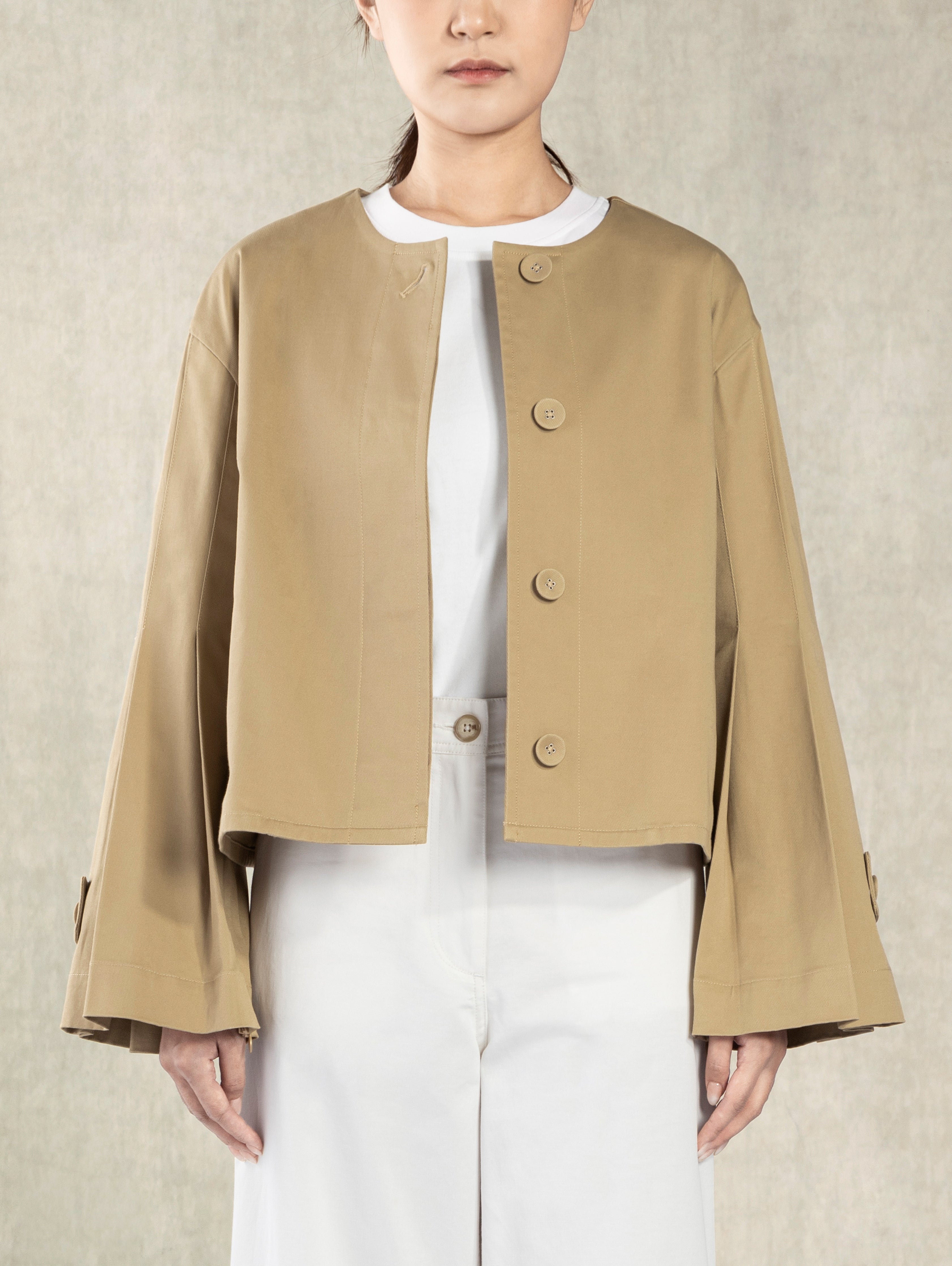 Khaki Accordion Jacket Cropped Lightweight Jacket
