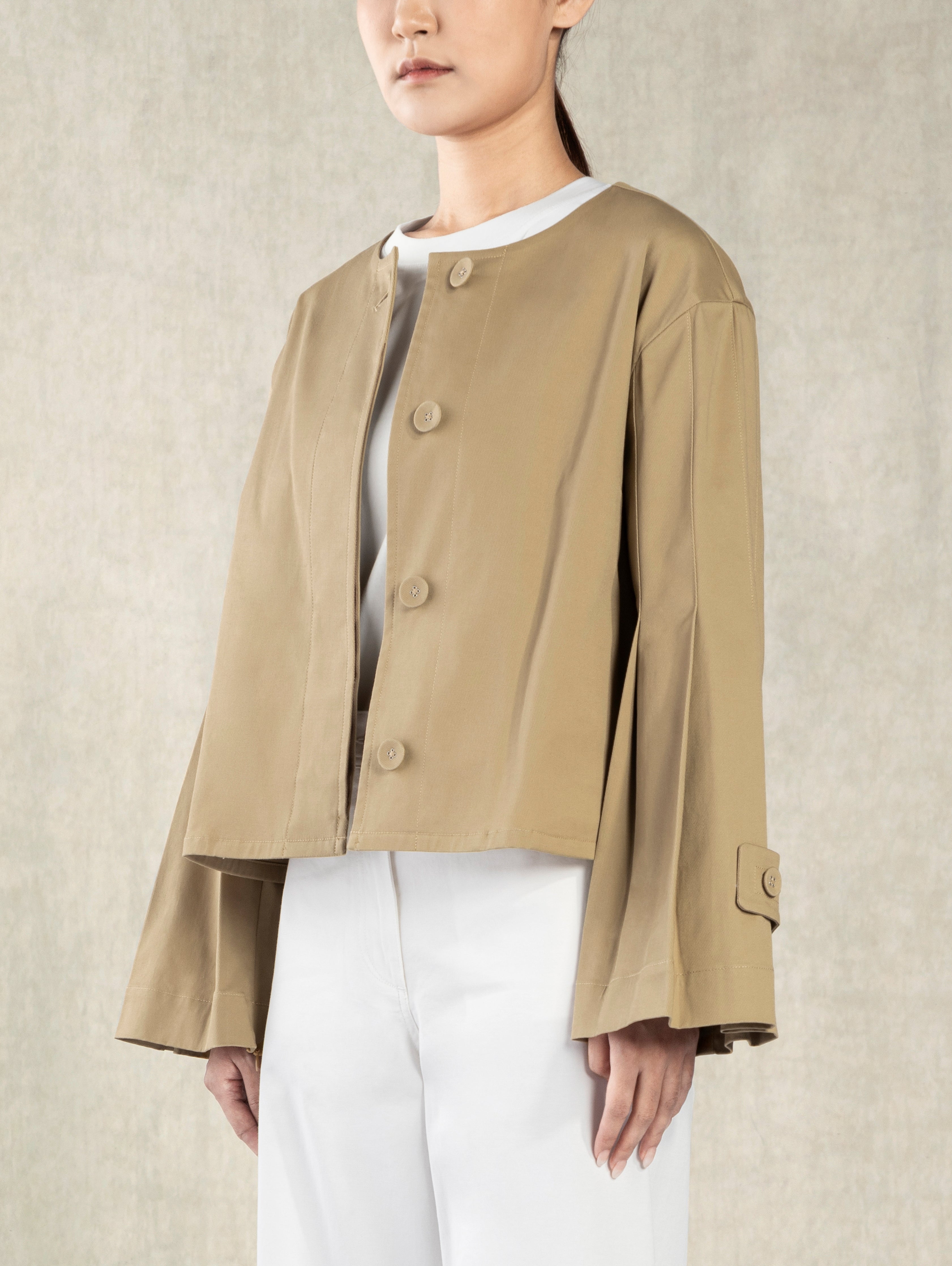 Khaki Accordion Jacket Cropped Lightweight Jacket