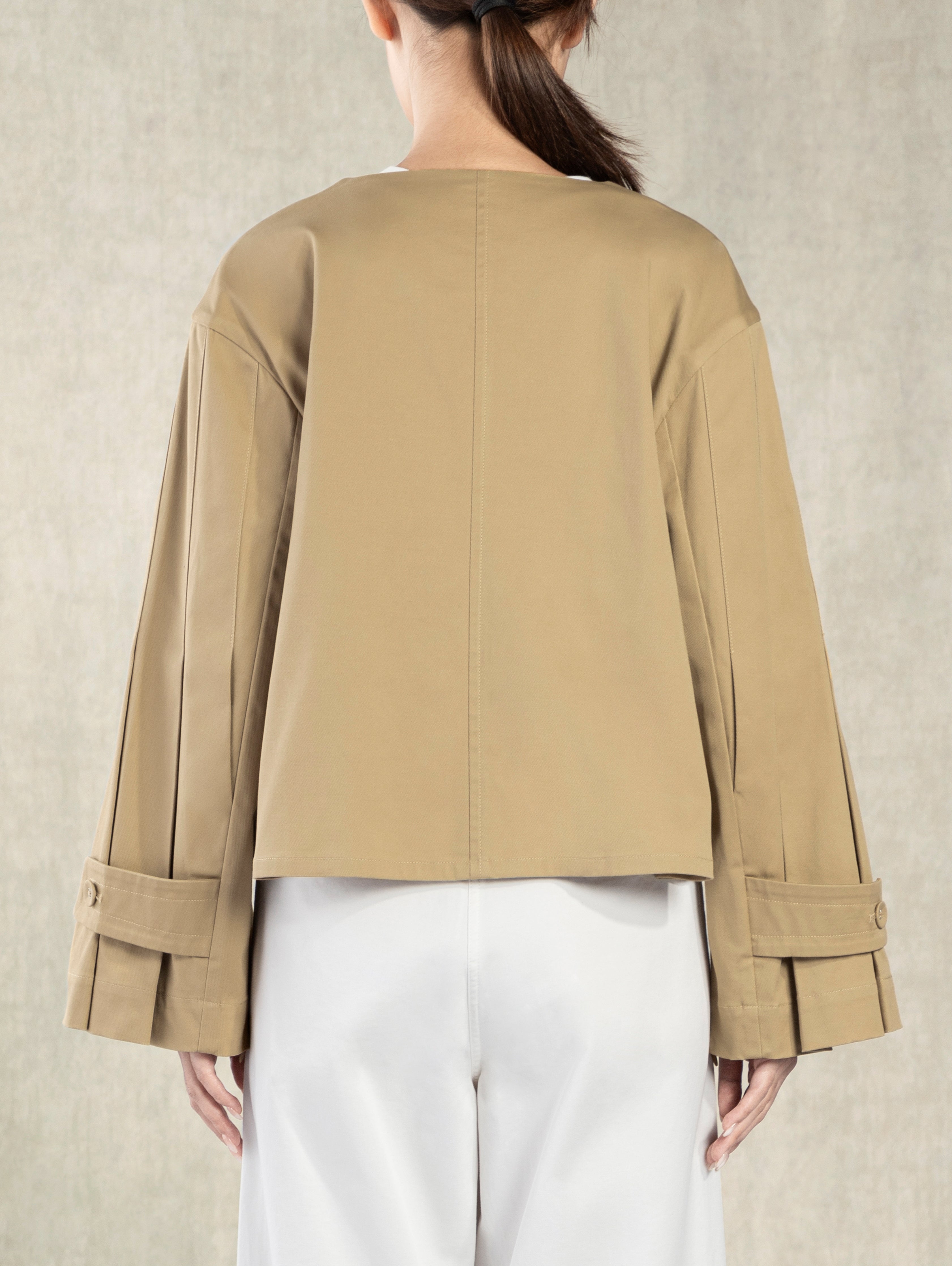 Khaki Accordion Jacket Cropped Lightweight Jacket
