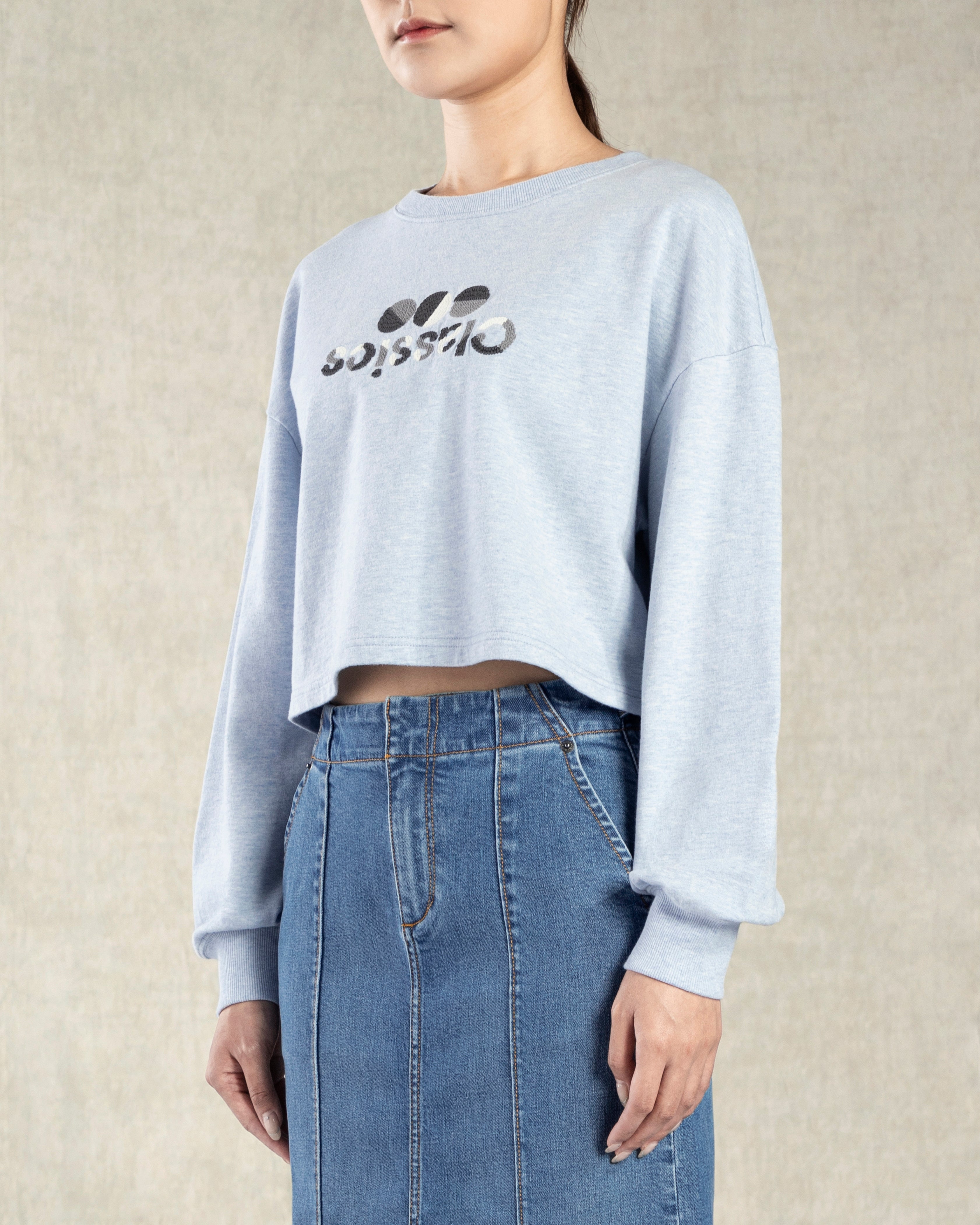 Heather Blue FC Crewneck Top Womens Embroidered Pullover