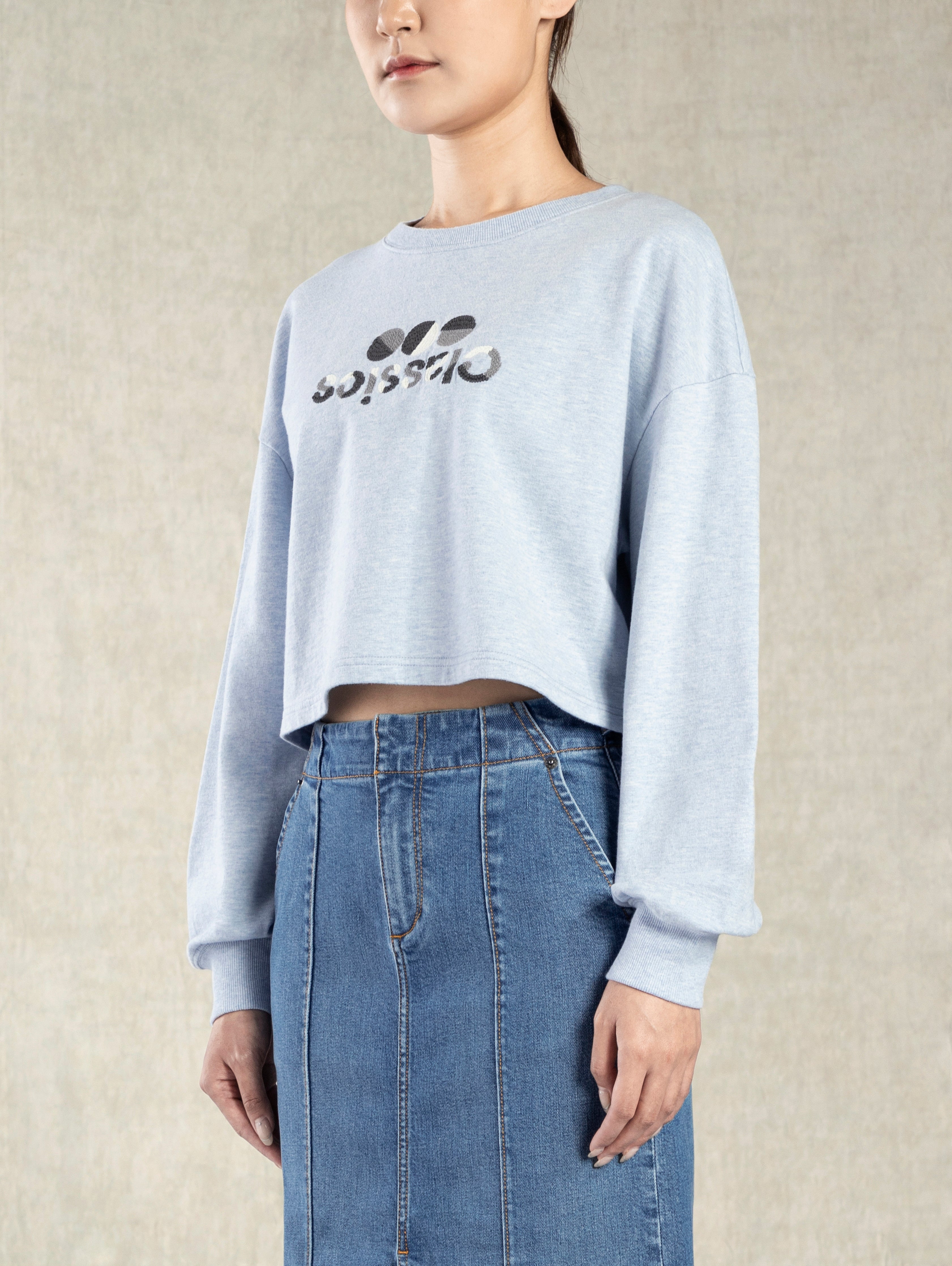 Heather Blue FC Crewneck Top Womens Embroidered Pullover