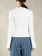 Pure White Cutout LS Rib Top Womens Long Sleeve Textured