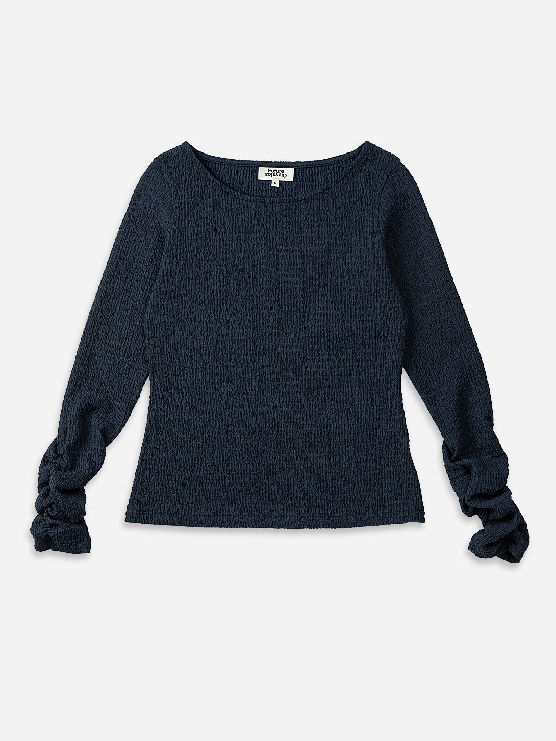 Navy Blazer Crunched Sleeve Top Wide Neck Lightweight Shirt