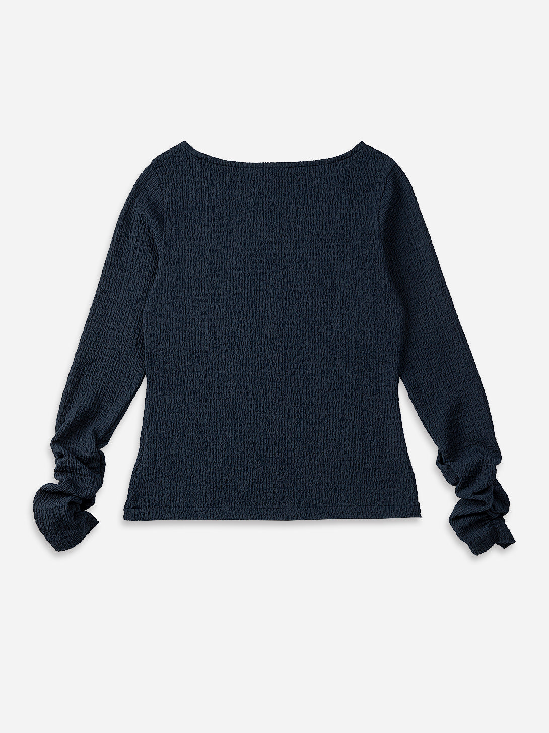 Navy Blazer Crunched Sleeve Top Wide Neck Lightweight Shirt