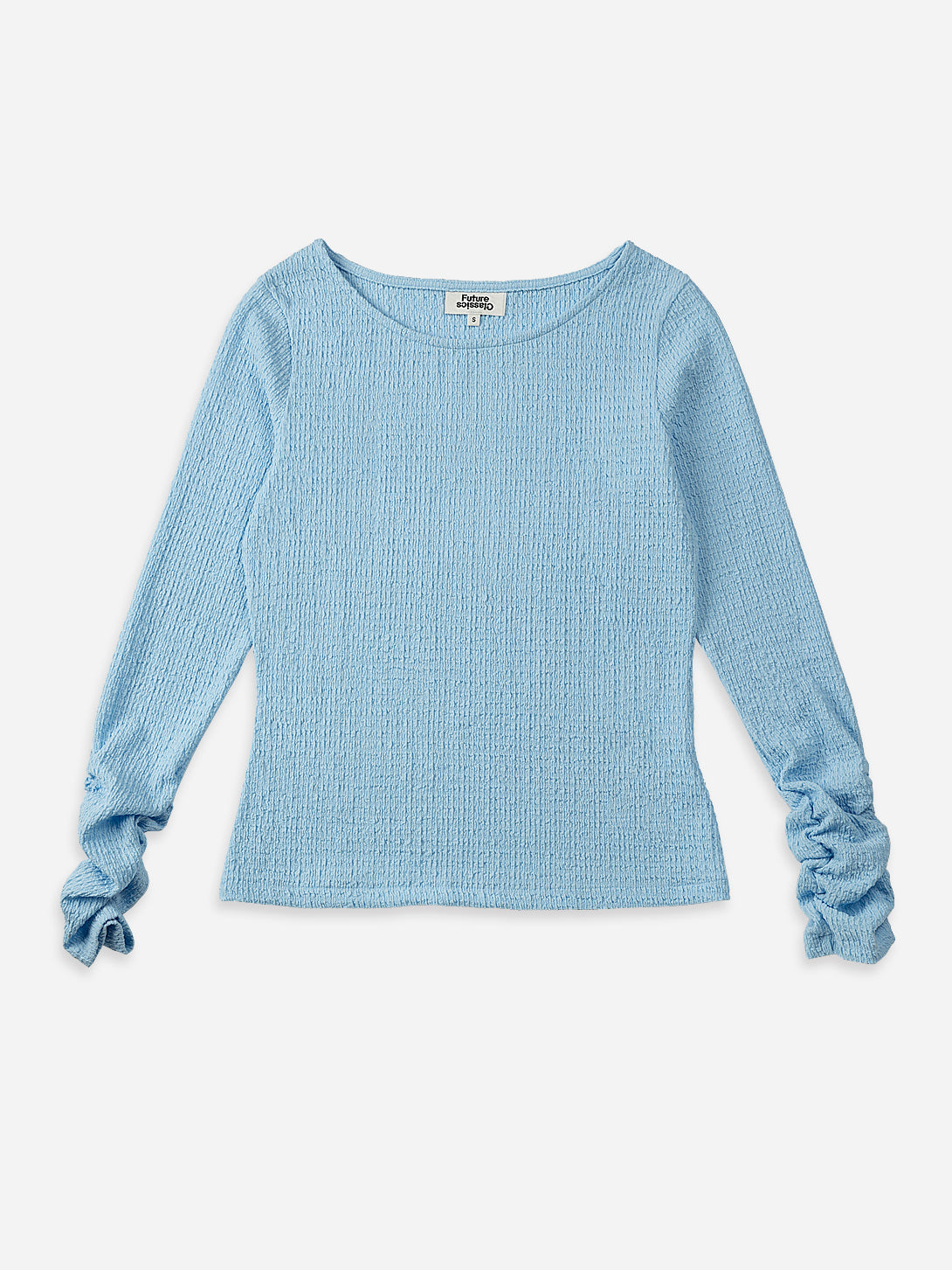 Little Boy Blue Crunched Sleeve Top Wide Neck Lightweight Shirt