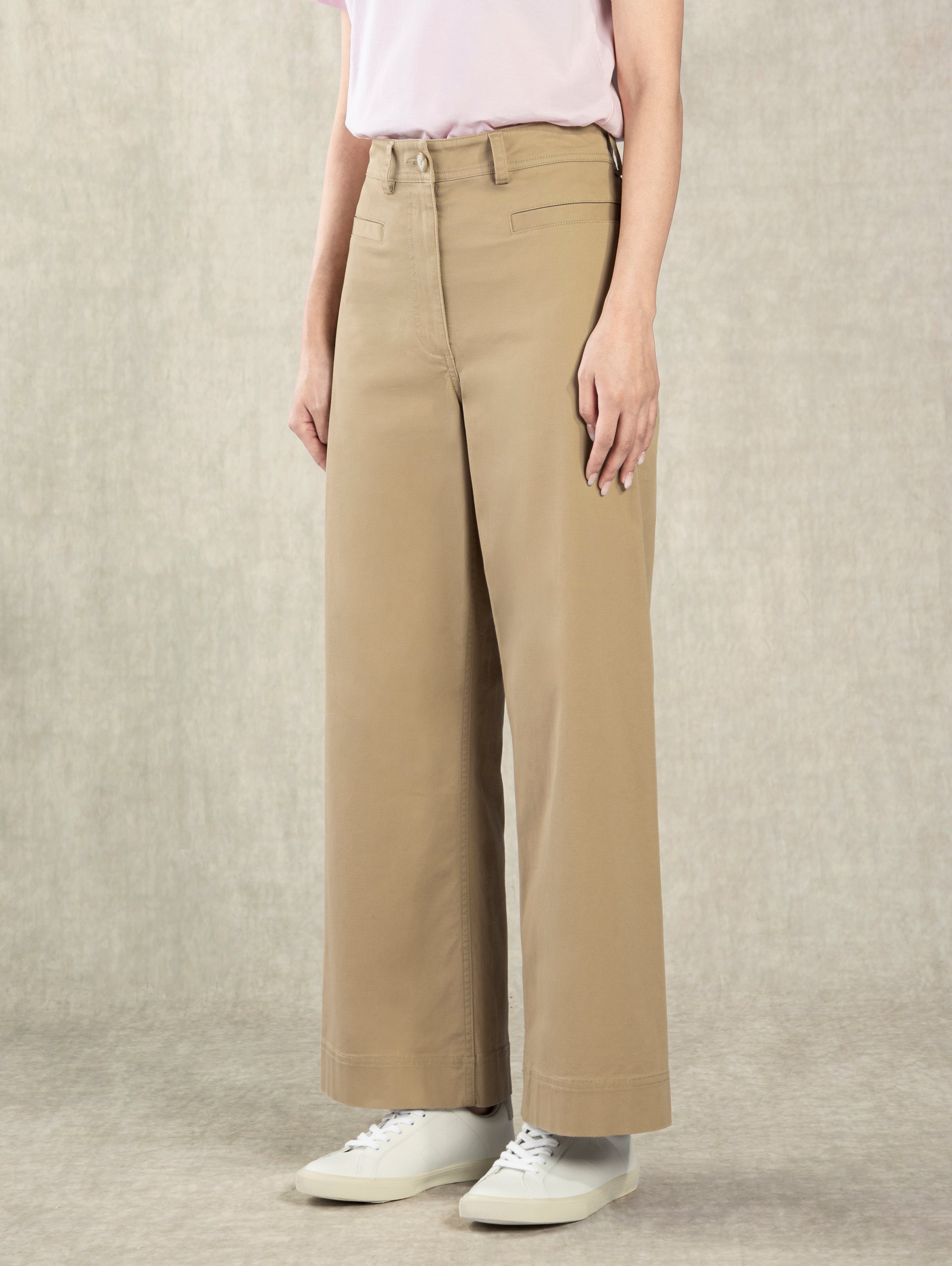 Khaki Wide Leg Pants Womens Casual Light Stretch Pant