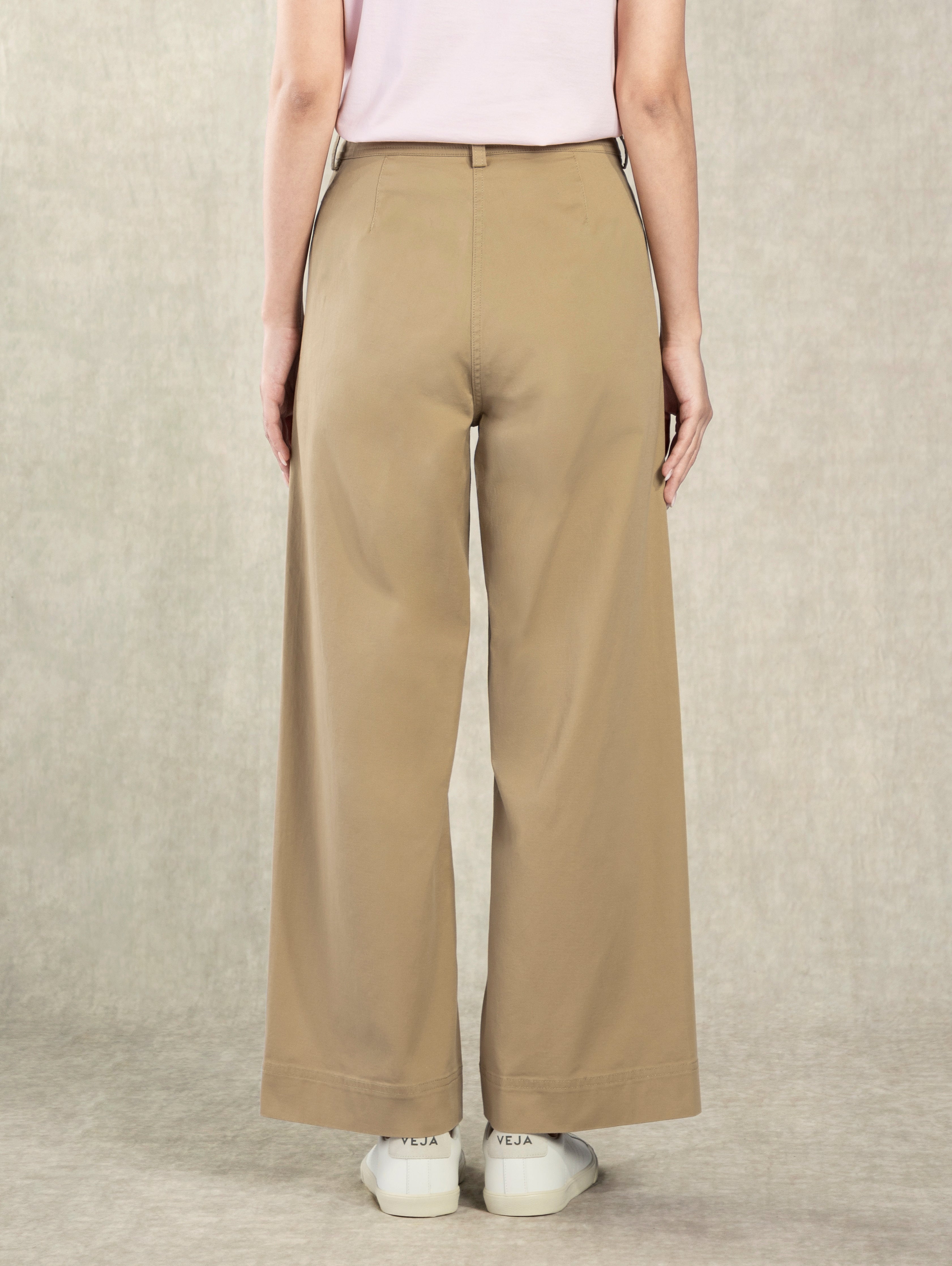 Khaki Wide Leg Pants Womens Casual Light Stretch Pant