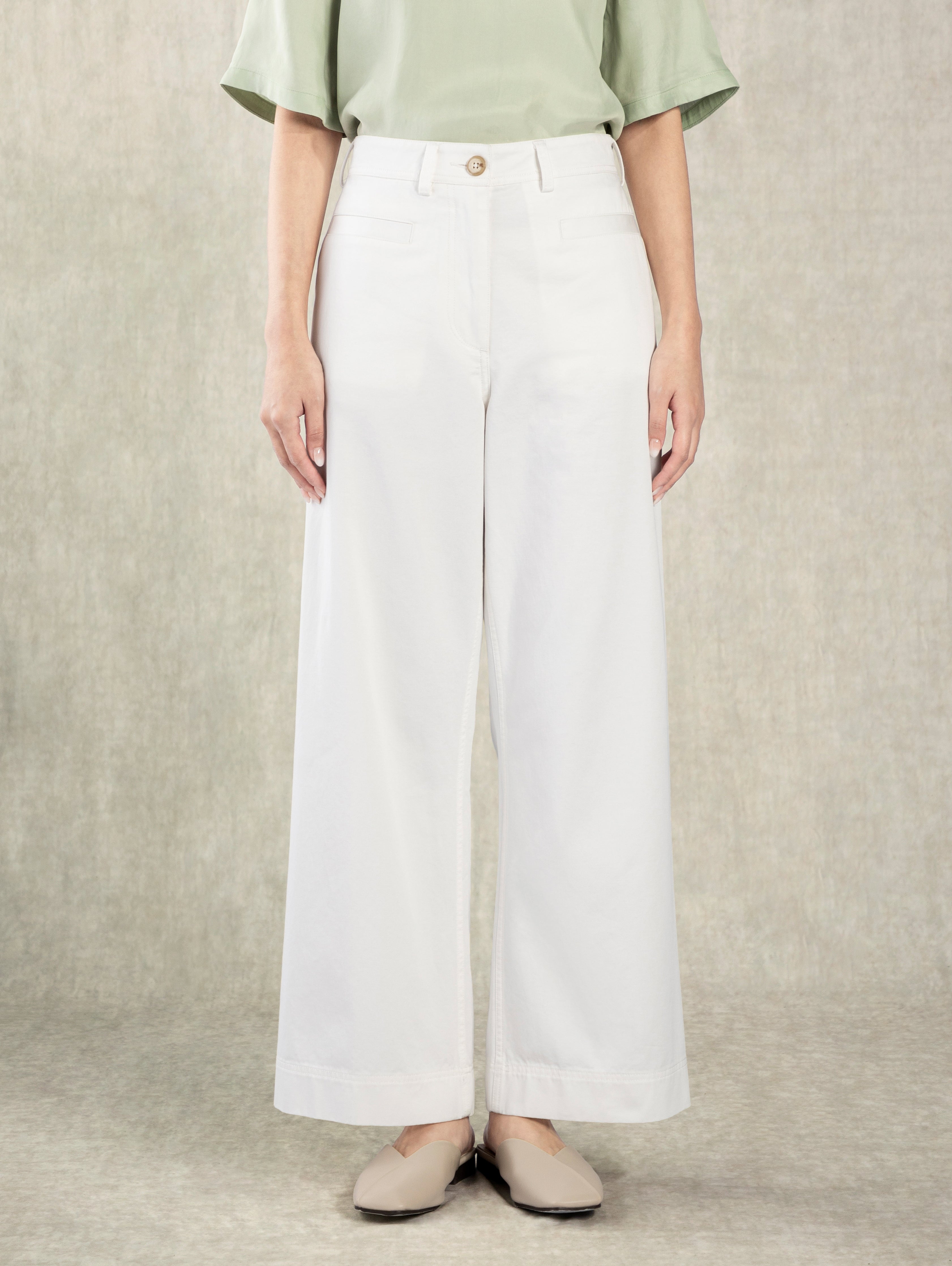 Pure White Cotton Wide Leg Pants Womens Wide Leg Denim
