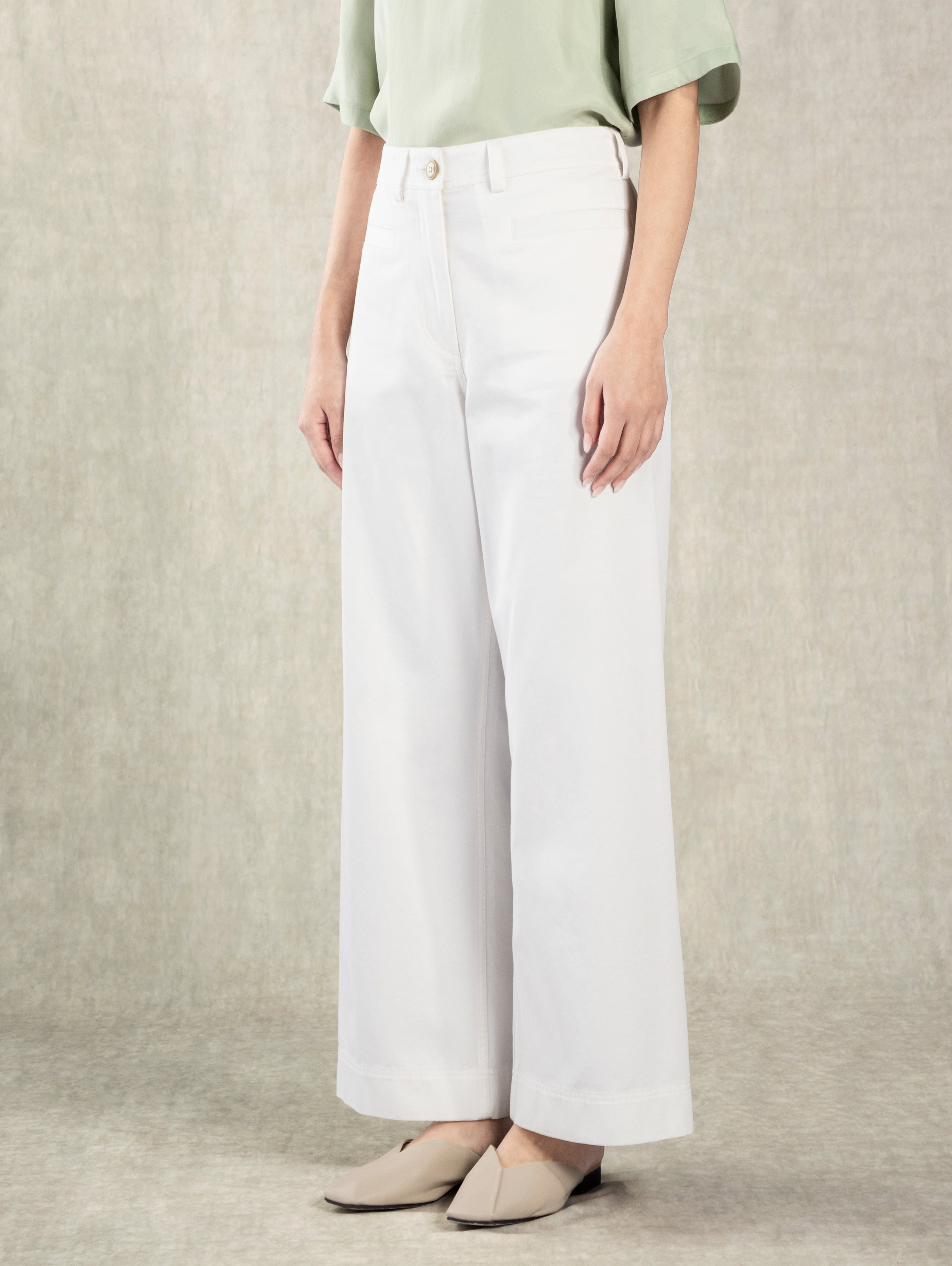 Pure White Cotton Wide Leg Pants Womens Wide Leg Denim