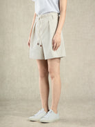 Pumice Stone Paperbag Belted Shorts Womens Casual Belt Loop Shorts