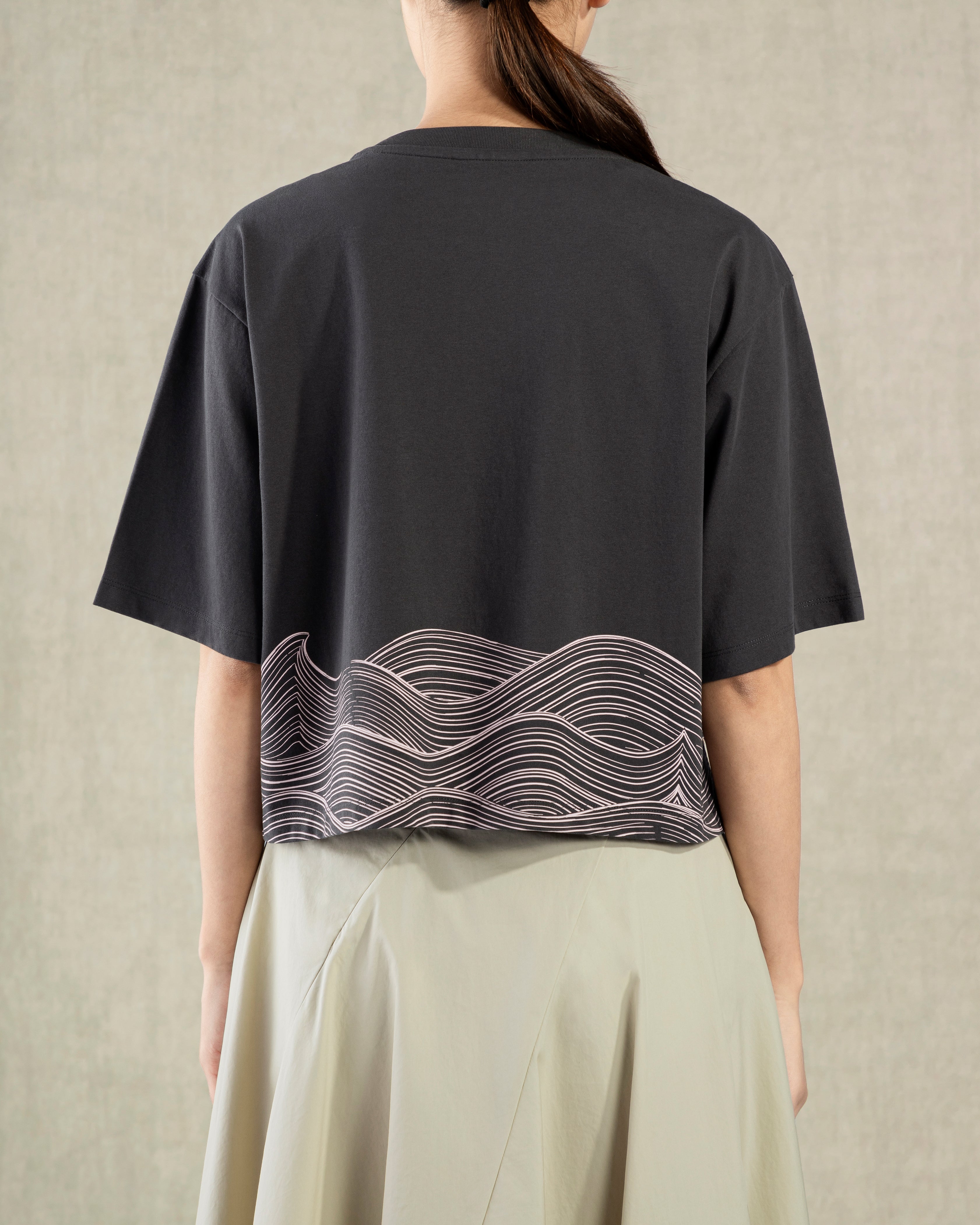 Dk Shadow Wave Print Boxy Tee Womens Wide Sleeve Printed Shirt