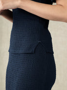 Navy Blazer Textured Low Back Top Womens Lightweight Stretch Top