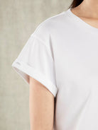 Pure White Rolled Sleeve Tee Womens Casual Summer Tee