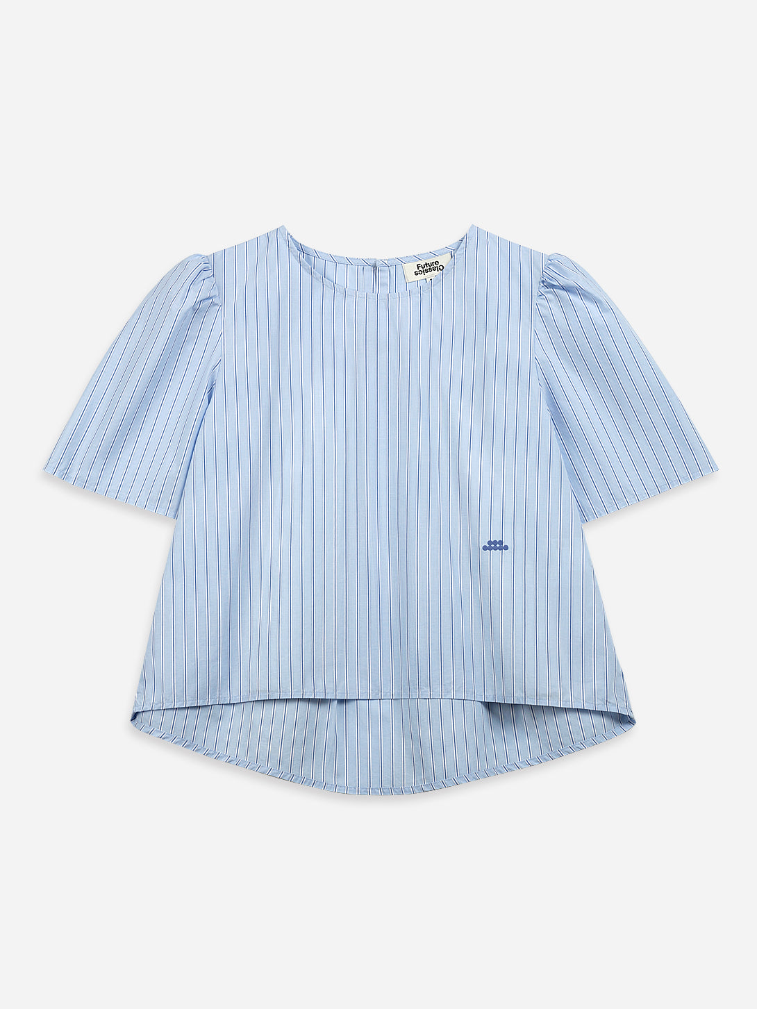 Light Blue Stripe Striped Puff Sleeve Blouse Woven Boxy Woven Short Sleeve