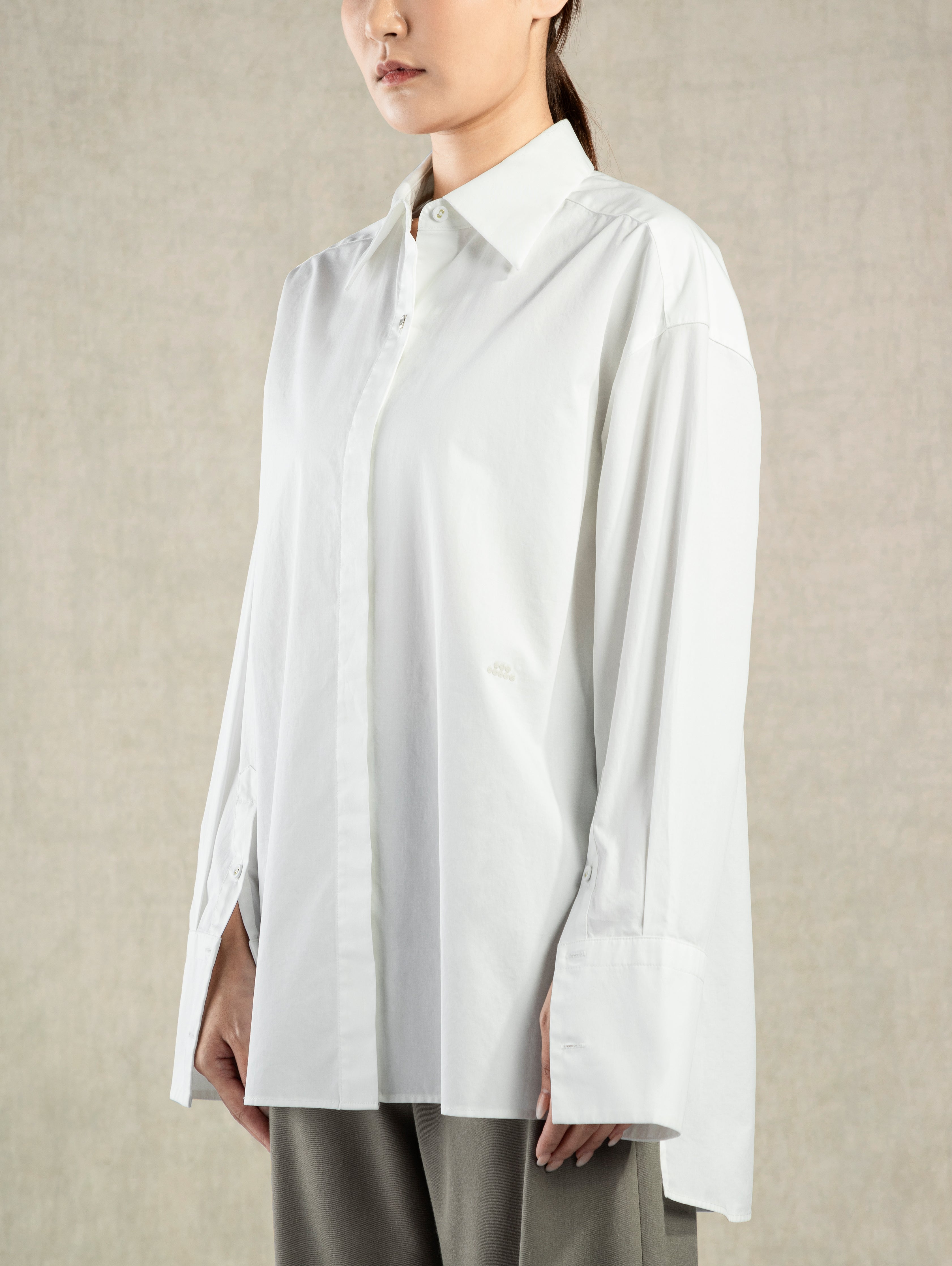 Pure White Oversized Shirt Womens Button Up Woven Long Sleeve