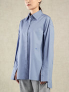 Light Blue Oversized Shirt Womens Button Up Woven Long Sleeve