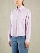 Blushing Pink Stripe Striped Boxy Shirt Womens Collared Pocket Shirt