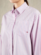 Blushing Pink Stripe Striped Boxy Shirt Womens Collared Pocket Shirt