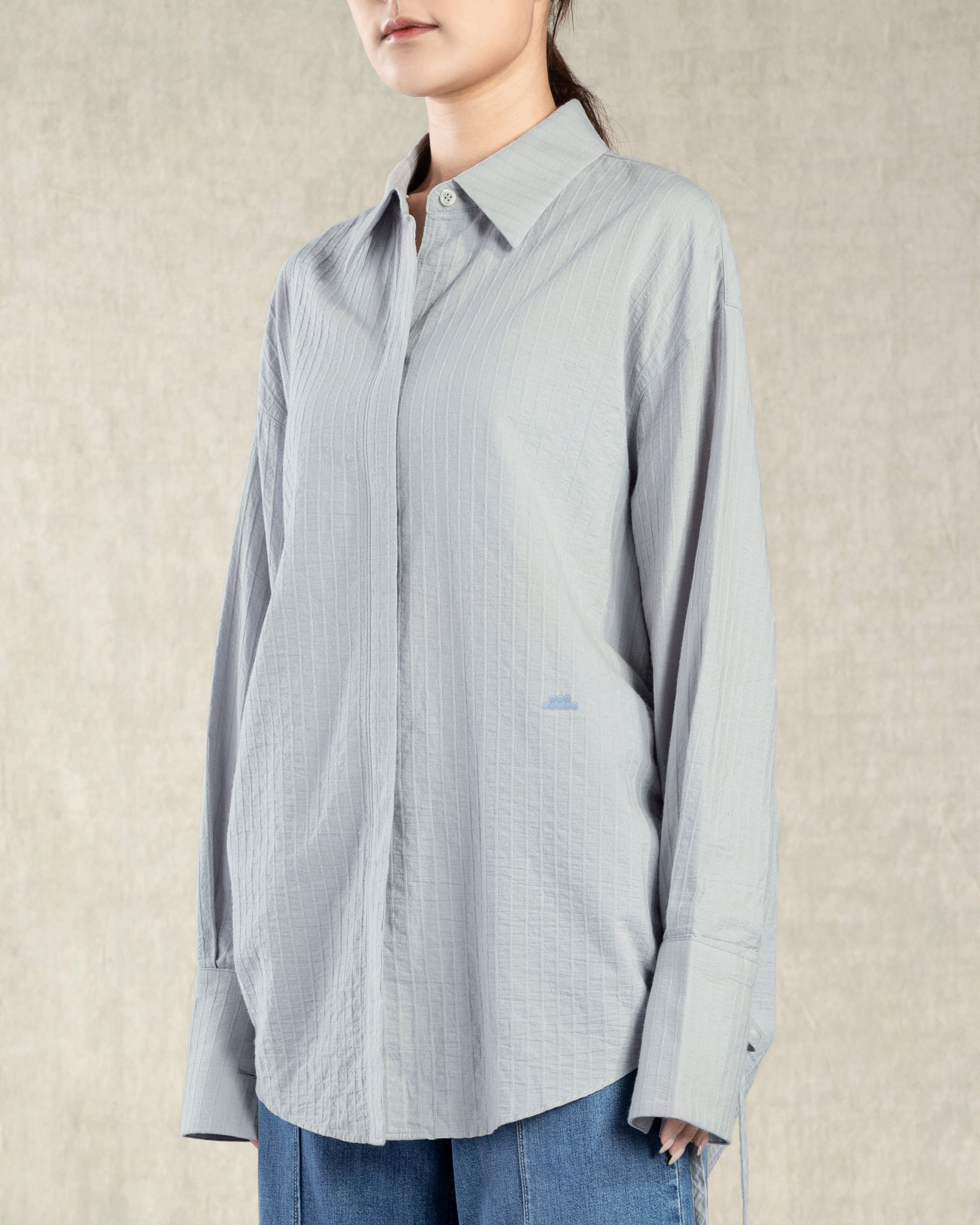 Flint Grey Wrap Dobby Shirt Womens Collared Tie Feature Shirt