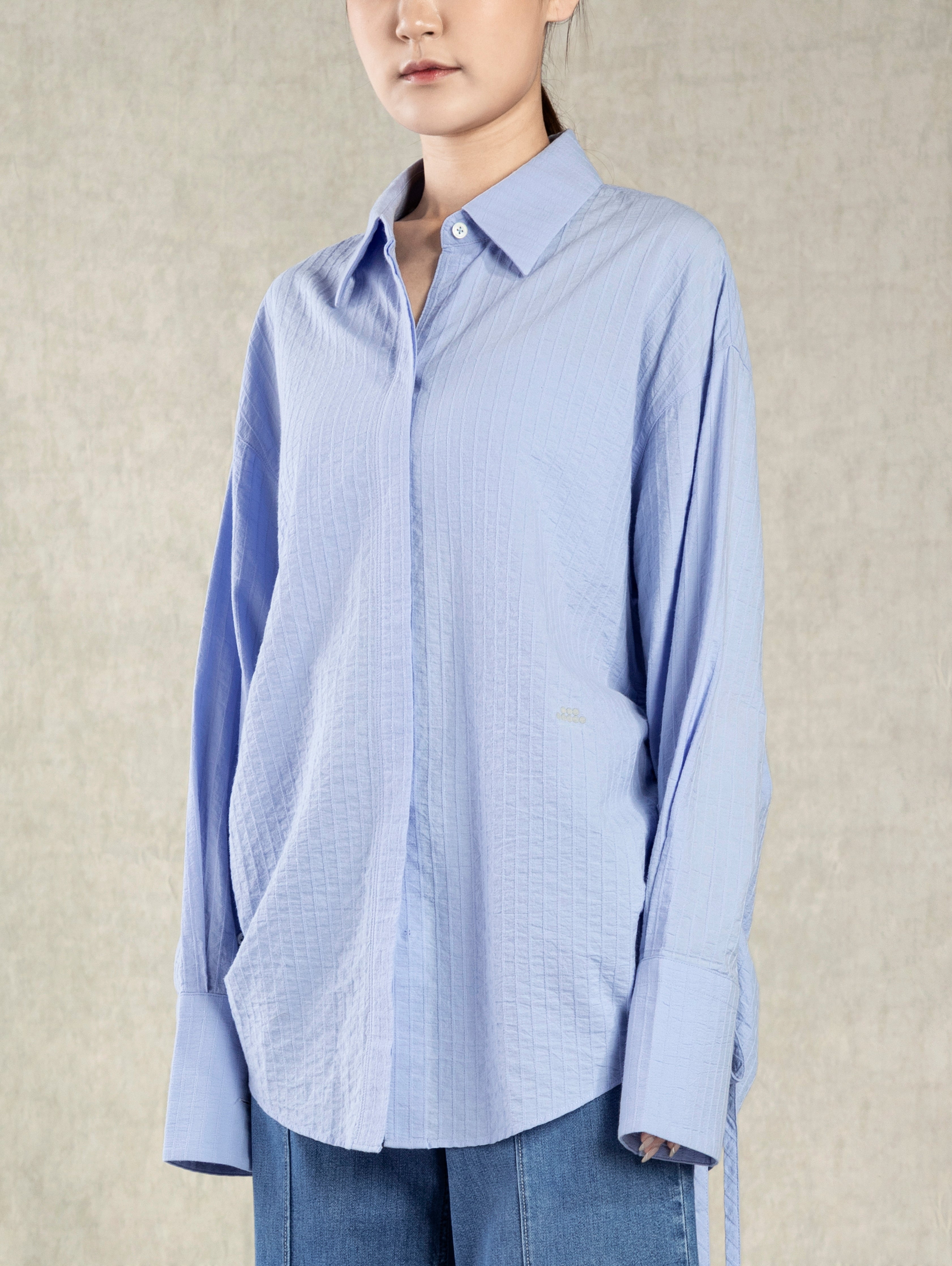 Light Blue Wrap Dobby Shirt Womens Collared Tie Feature Shirt