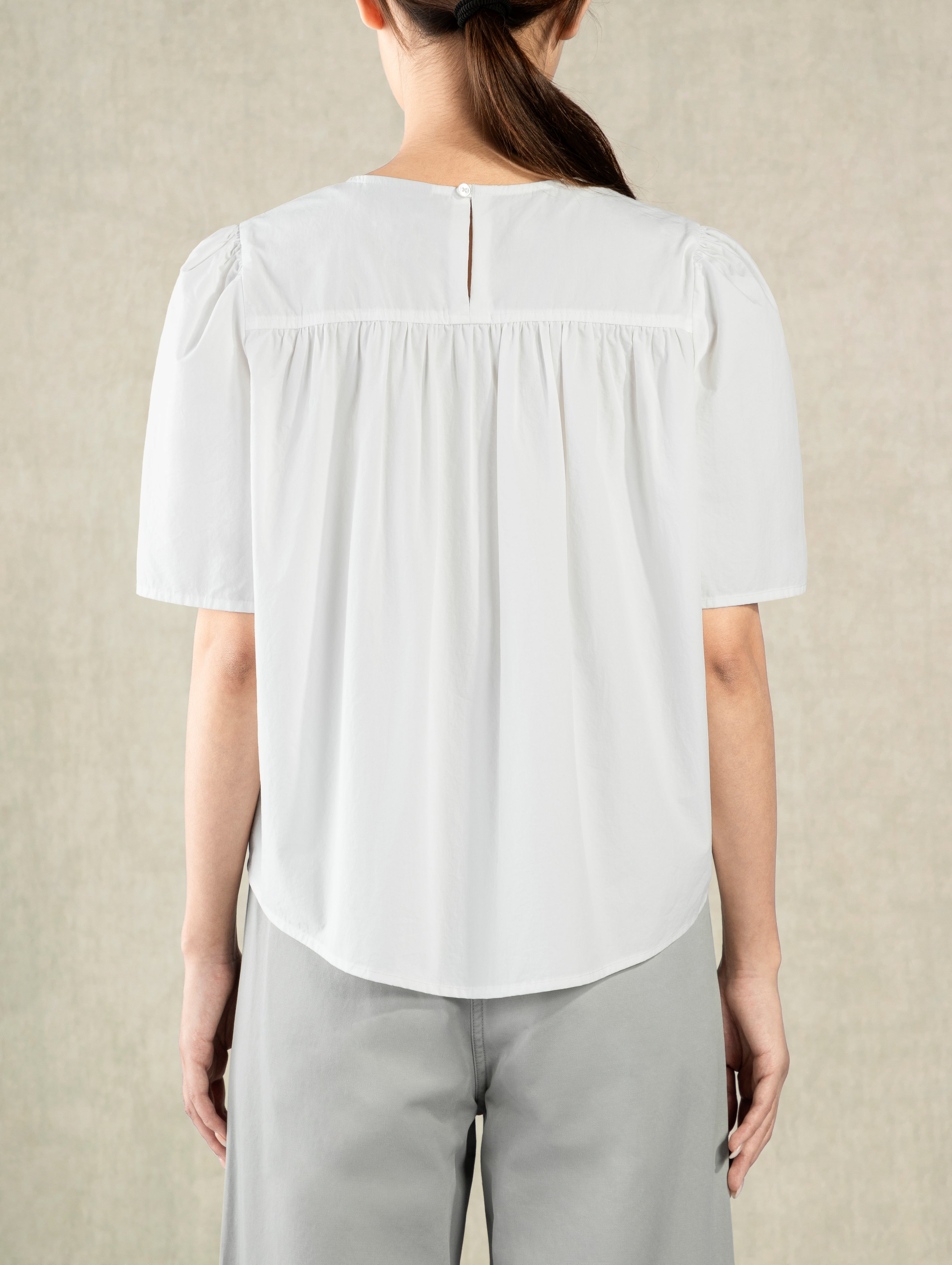 Pure White Puff Sleeve Blouse Womens Relaxed Fit Shirt
