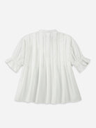 Pure White Pleated V-neck SS Blouse Womens Lightweight Pleated Top