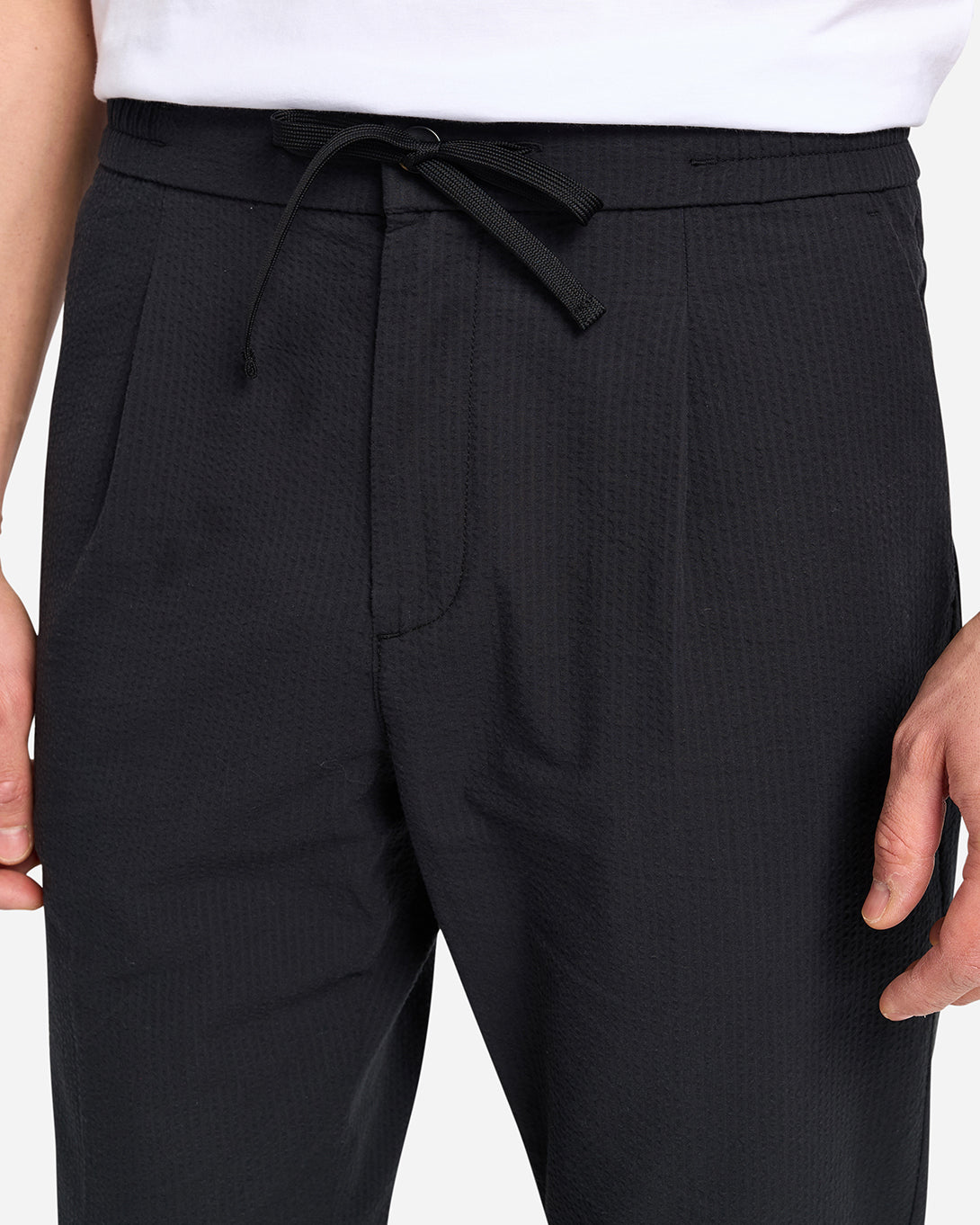 BLACK Wayne Seersucker Trousers Mens Lightweight Drawstring Pants